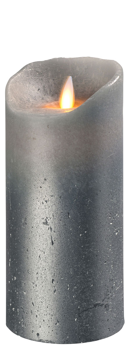 Sompex Flame LED Echtwachskerze Grau metallic 8x18cm