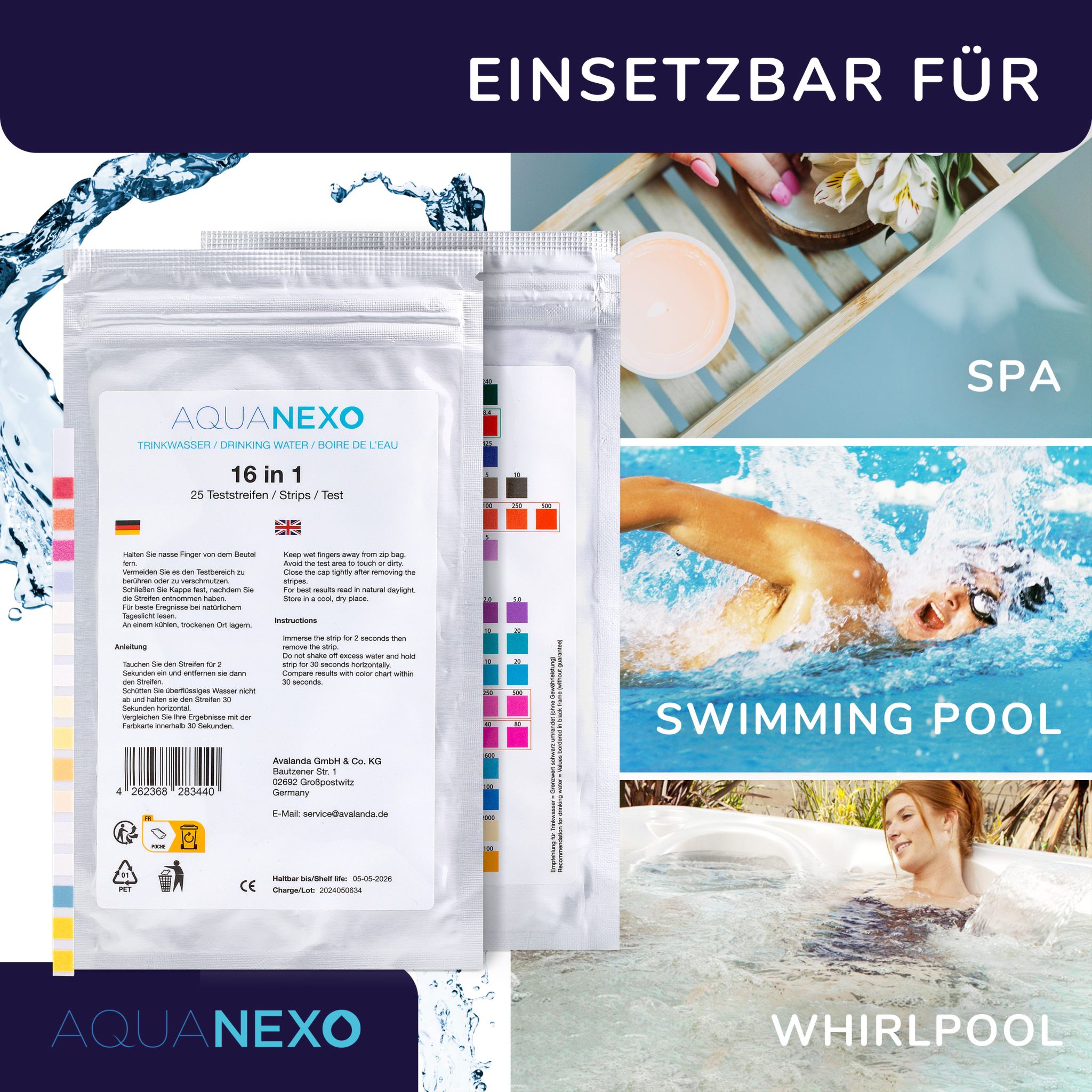 Trinkwasser Teststreifen 16in1 pH Wasserhärte 25/50