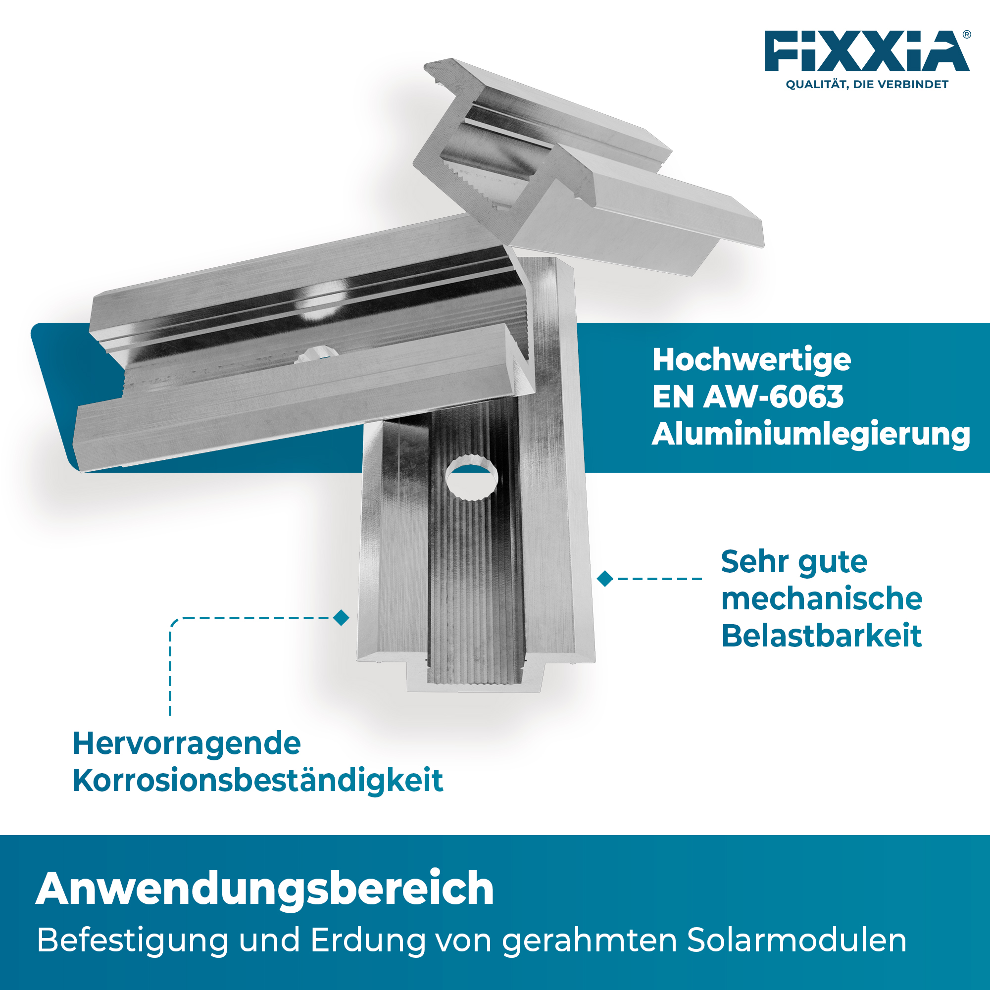 FIXXIA Photovoltaik Mittelklemme - Universelle Modulklemmen für Rahmenhöhen von 30mm bis 50mm - Solarpanel Halterung 100er-Pack