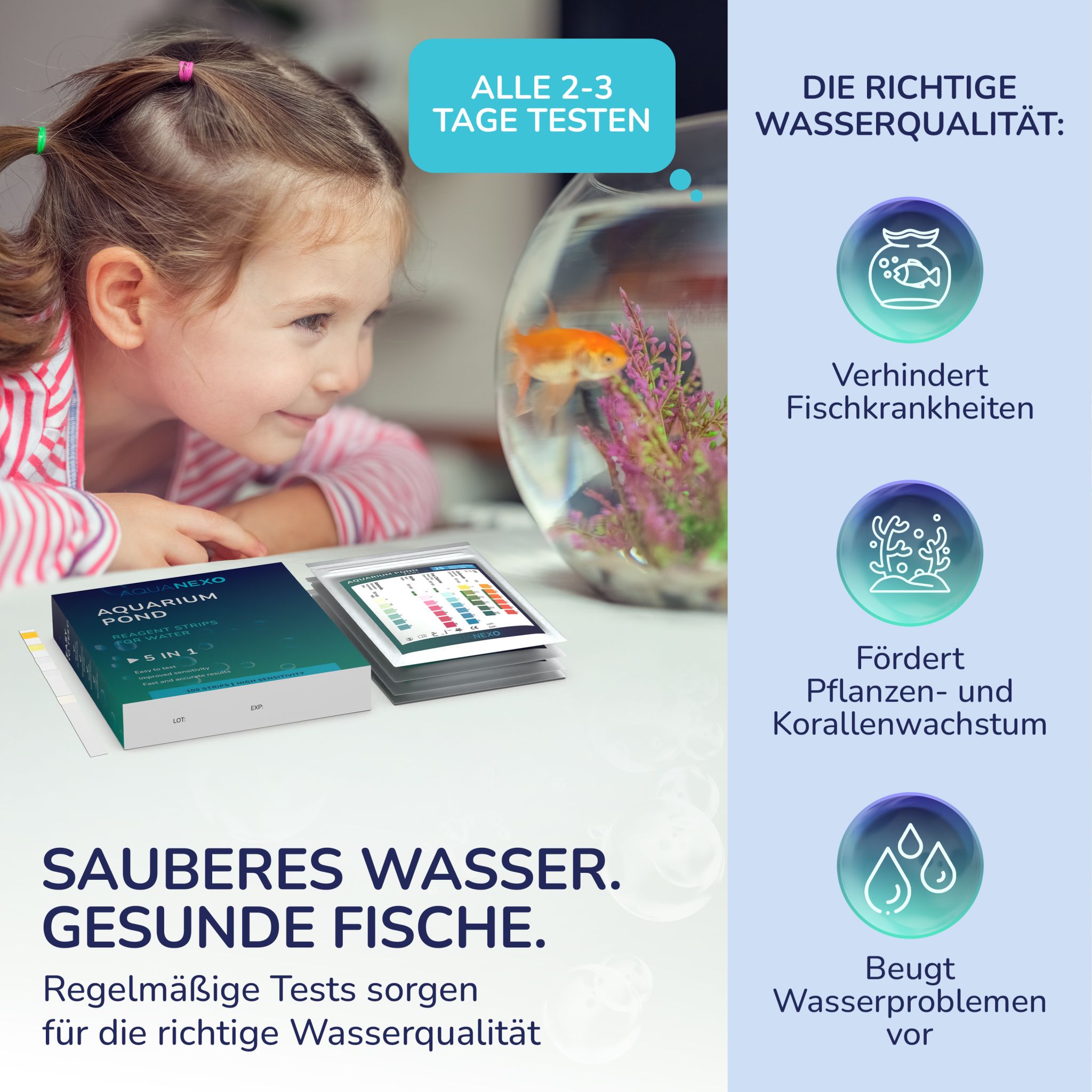 Aquanexo 5in1 Aquarium Teststreifen – Wassertest 100 Stück
