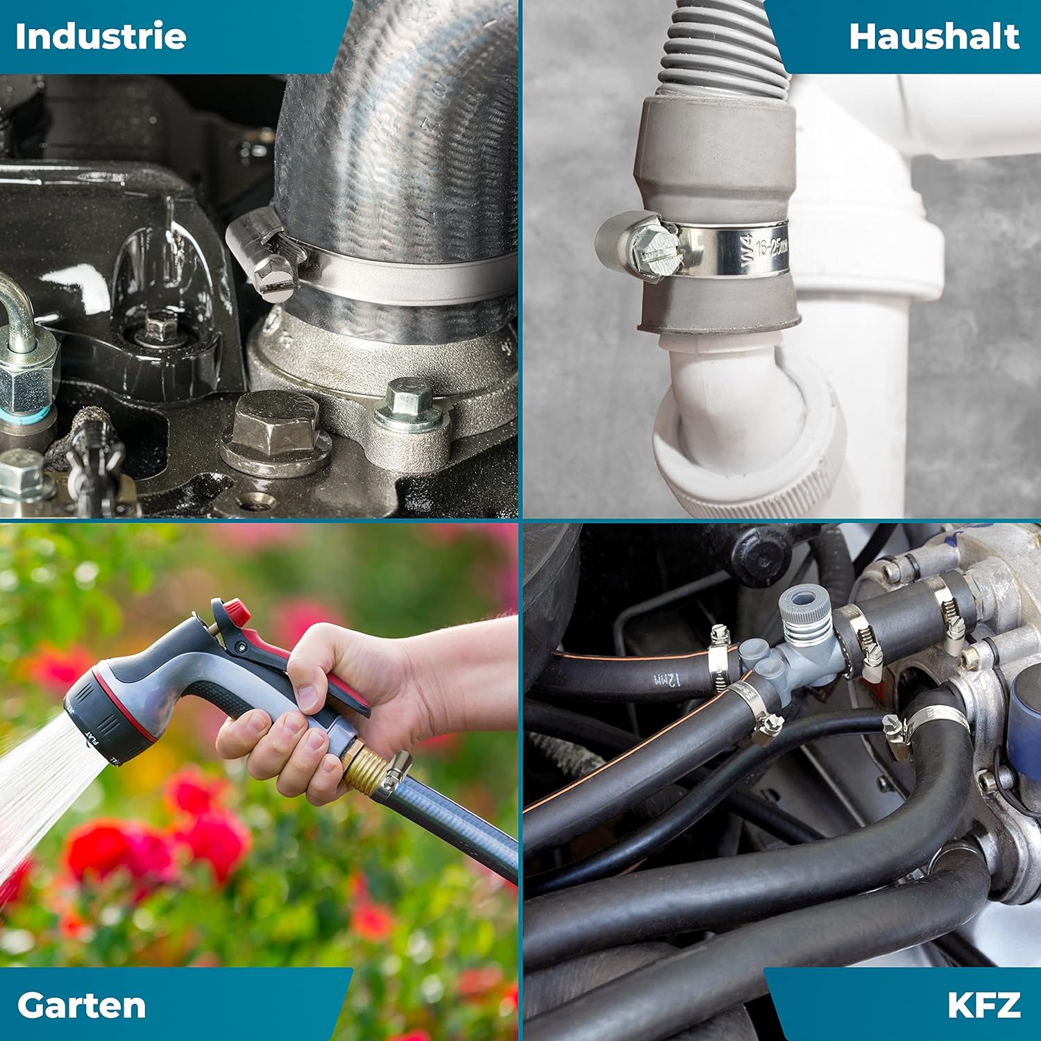 FIXXIA Schlauchschellen [40-60mm] - rostfreier robuster Edelstahl - Schlauchklemme - Schlauchschelle für Pool, Garten, KFZ & Waschmaschine geeignet 6er-Pack