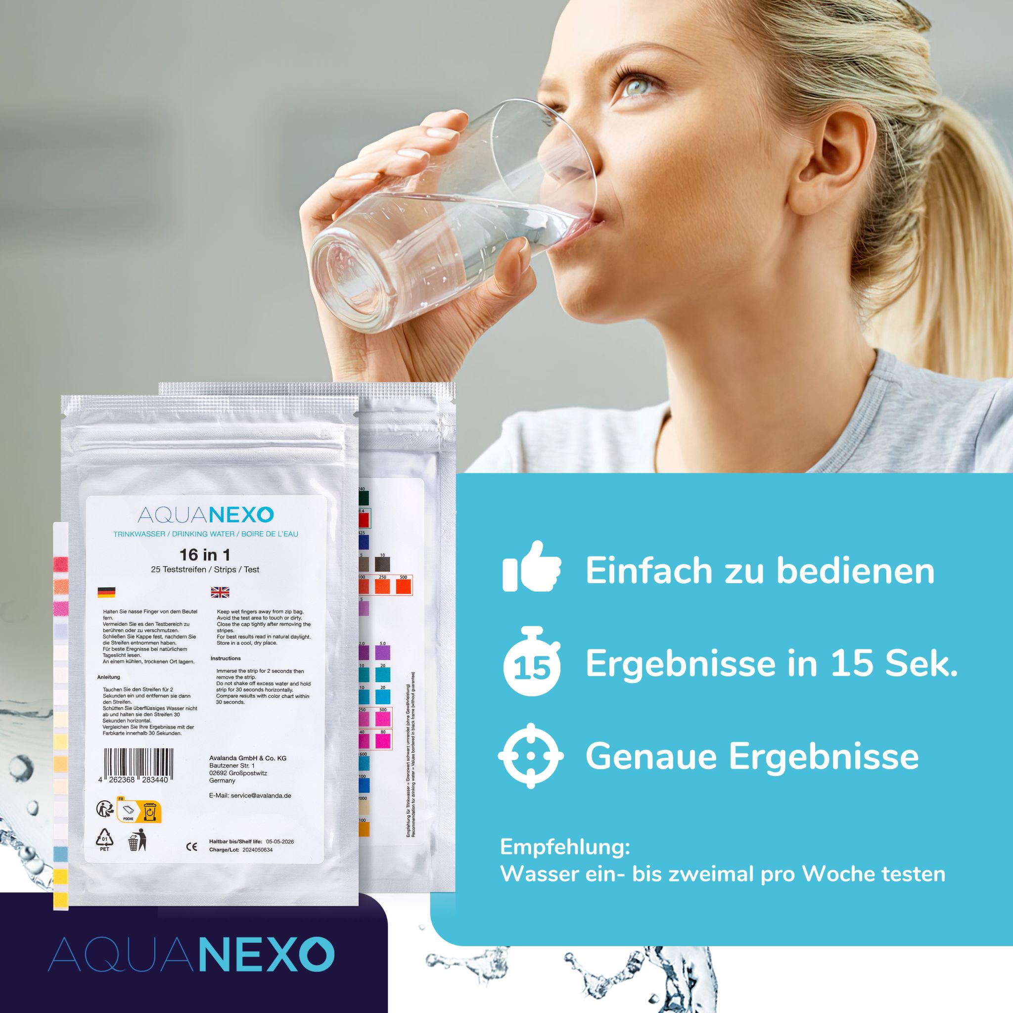 Trinkwasser Teststreifen 16in1 pH Wasserhärte 25/50