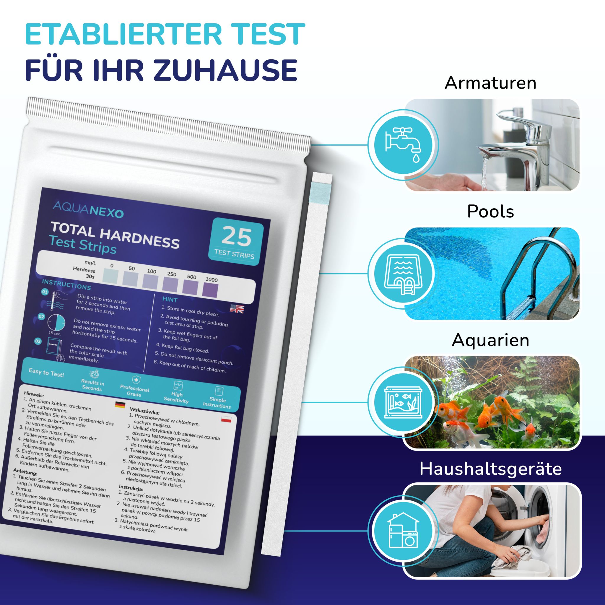 Aquanexo Wasserhärte Teststreifen 25 Stück