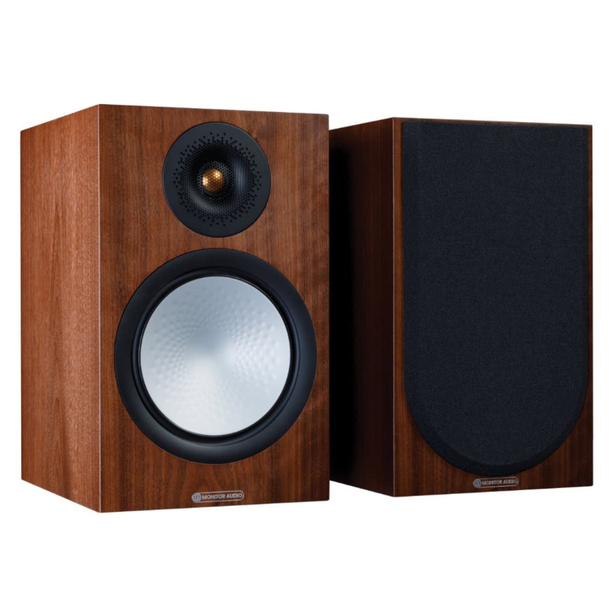 Monitor Audio 2x Kompaktlautsprecher + Roksan Verstärker Walnuss Natur/Silber