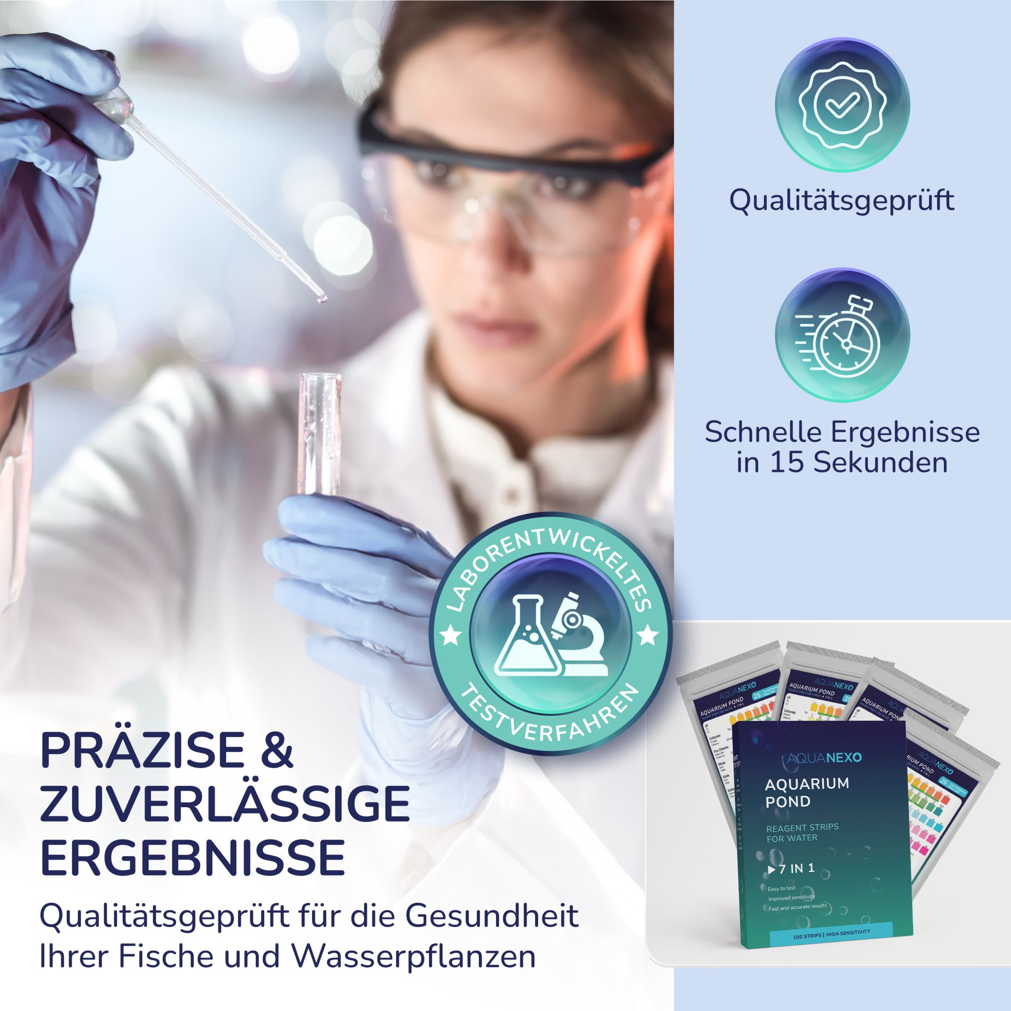 Aquanexo 7in1 Aquarium Teststreifen – Wassertest 100 Stück