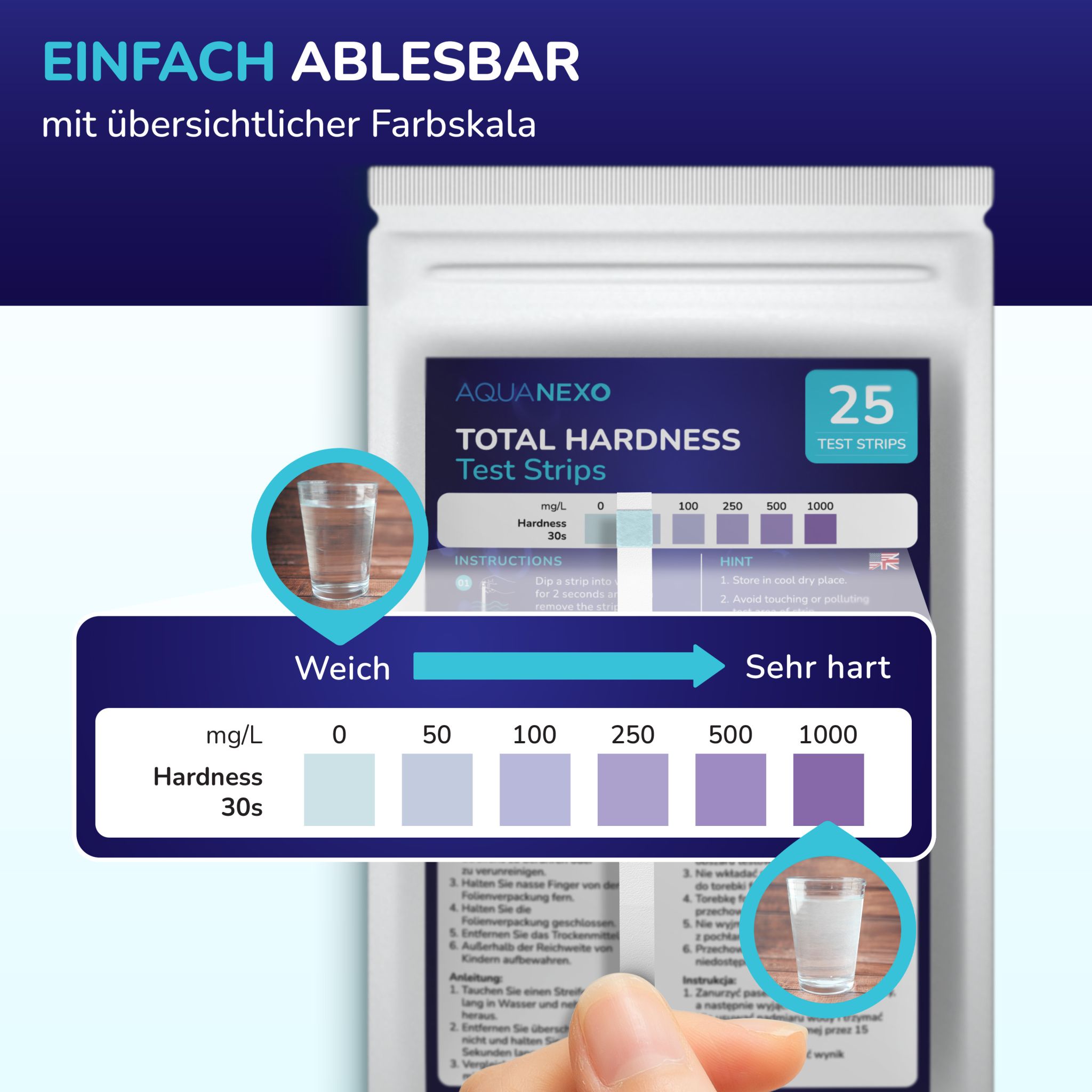 Aquanexo Wasserhärte Teststreifen 25 Stück