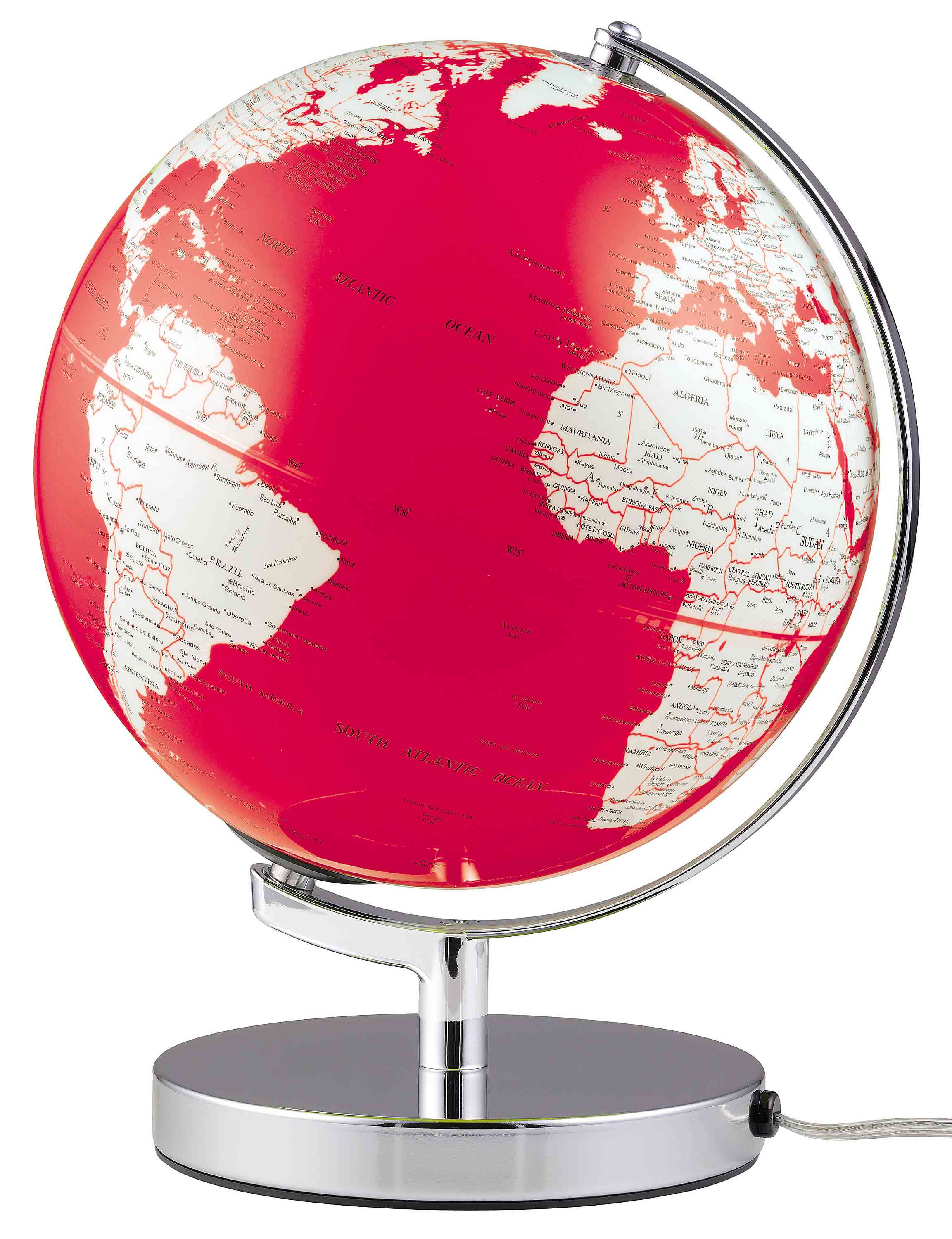 emform Globus 25cm beleuchtet Terra Red Light, rot, politisch