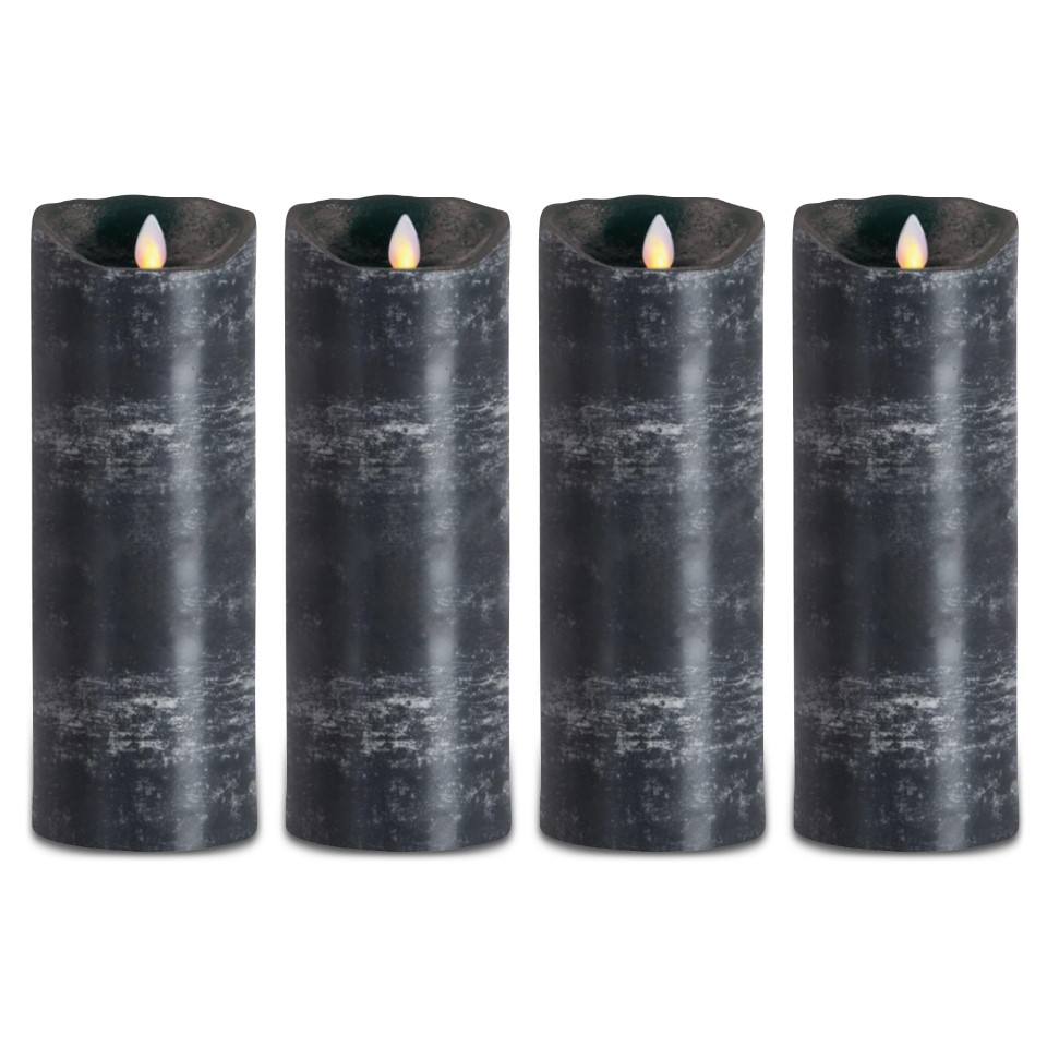 4er Set Sompex Flame LED Echtwachskerze anthrazit 8x23cm