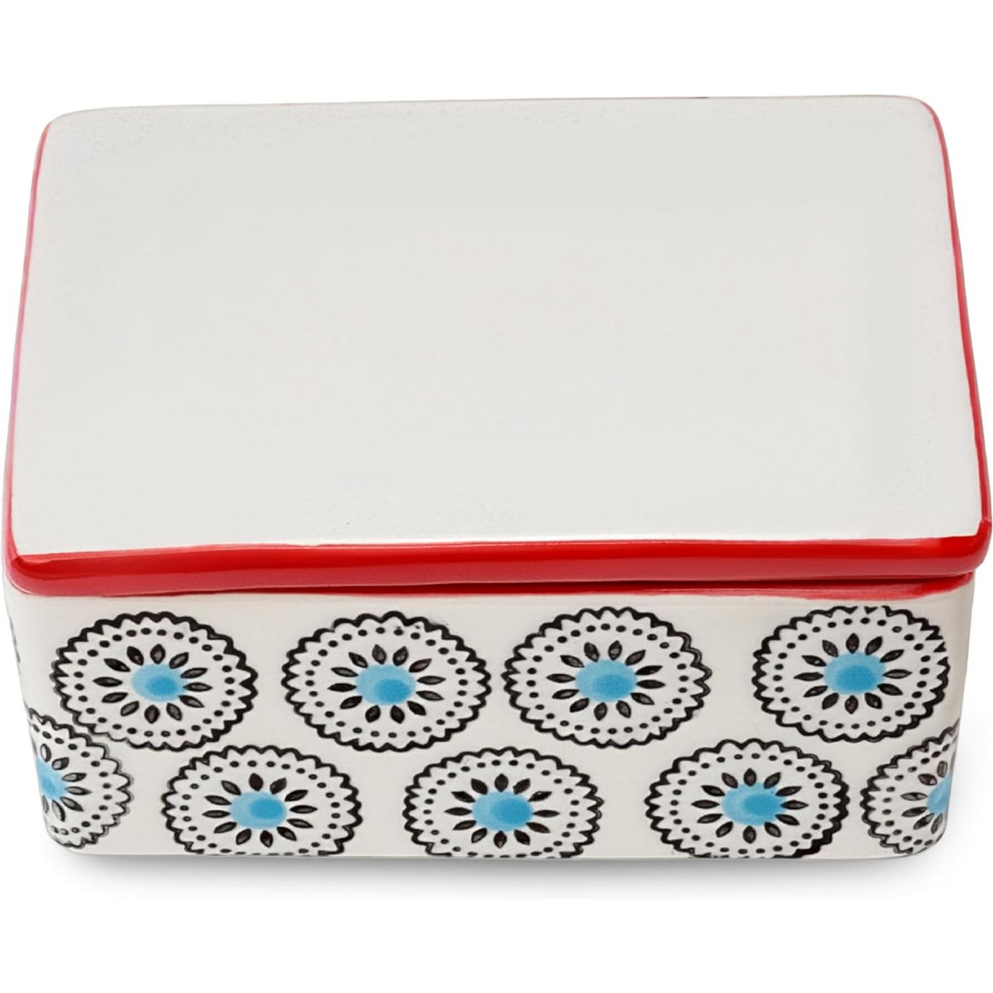 Parusia Butterdose Blüten blau – dekorative Keramik-Butterschale 2 zeilig