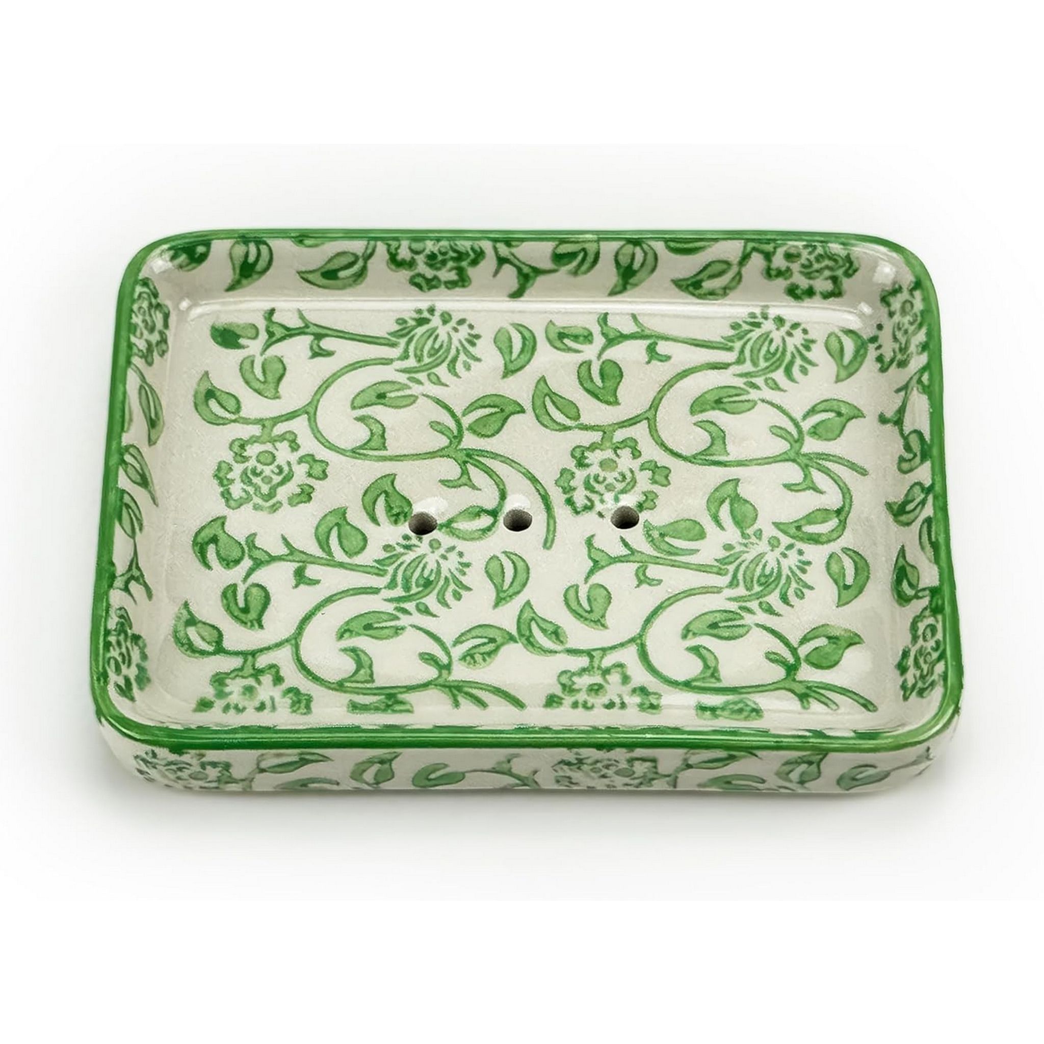 Parusia Seifenschale Blumenmuster grün – dekorative Keramik-Seifenschale