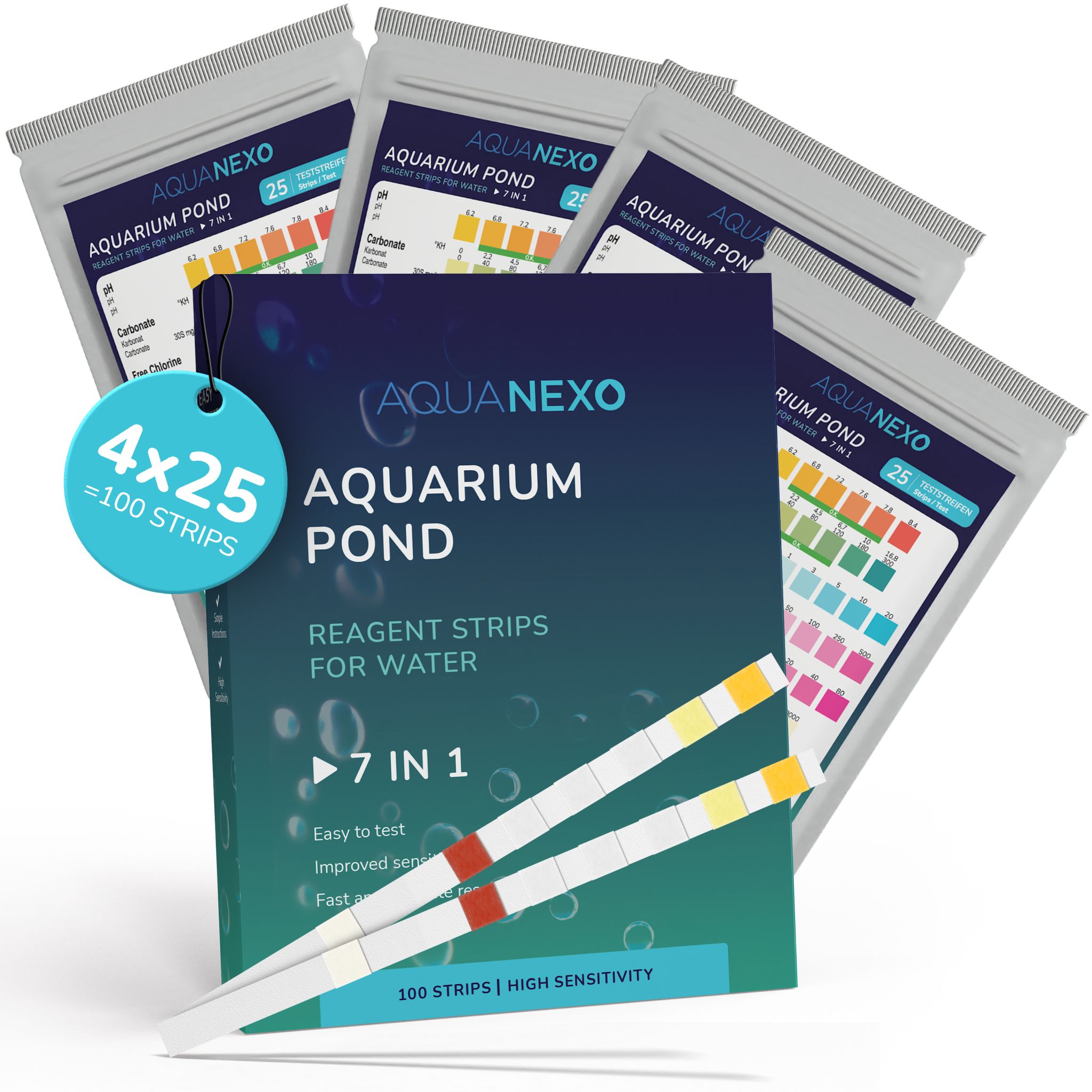 Aquanexo 7in1 Aquarium Teststreifen – Wassertest 100 Stück