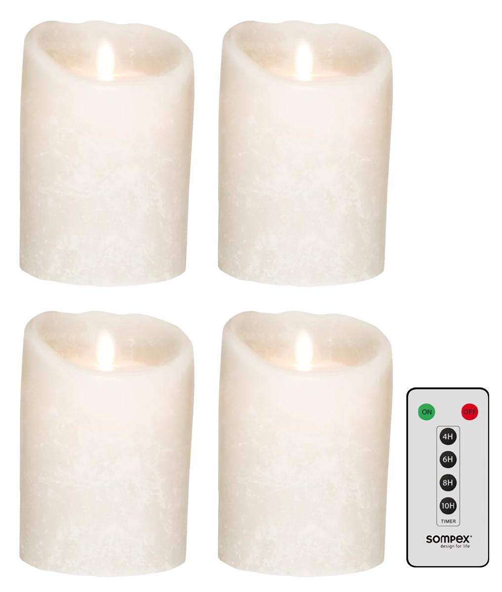 4er Set Sompex Flame LED Echtwachskerzen 12,5cm weiß Frost mit Fernbedienung