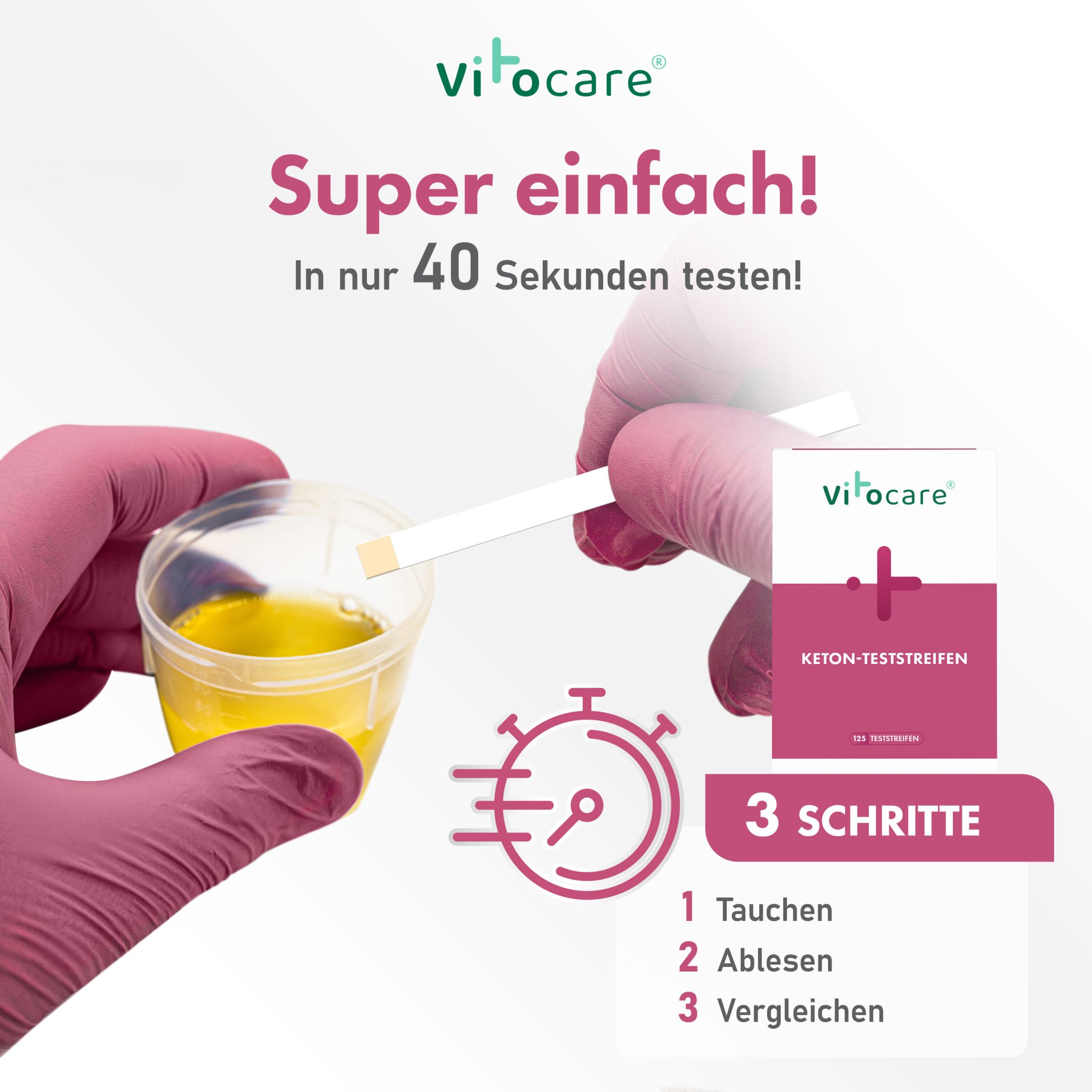 Vitocare Keton-Teststreifen 125 Stück Schnelltest für Zuhause