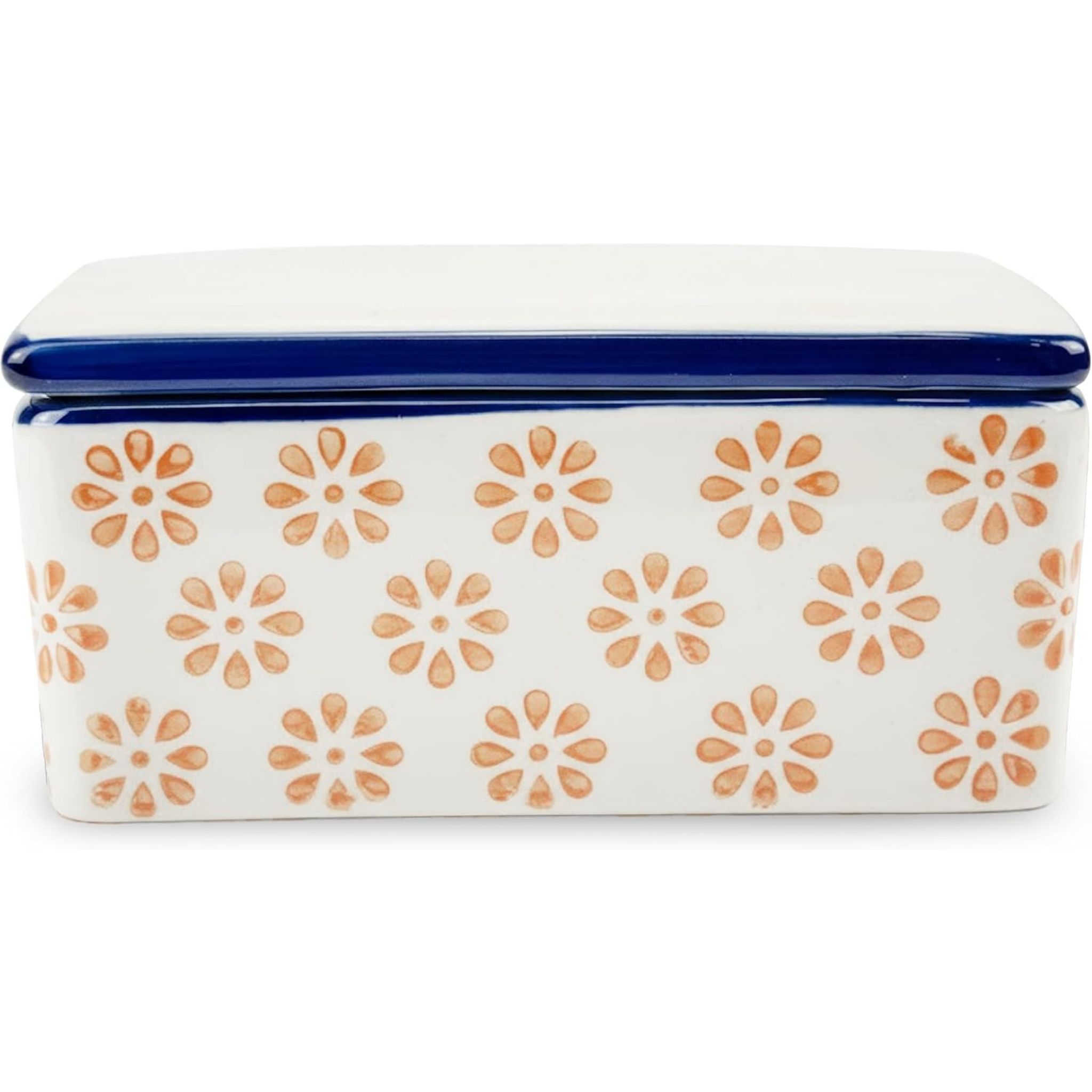 Parusia Butterdose Blüten orange – stilvolle Keramik-Butterschale 2 zeilig