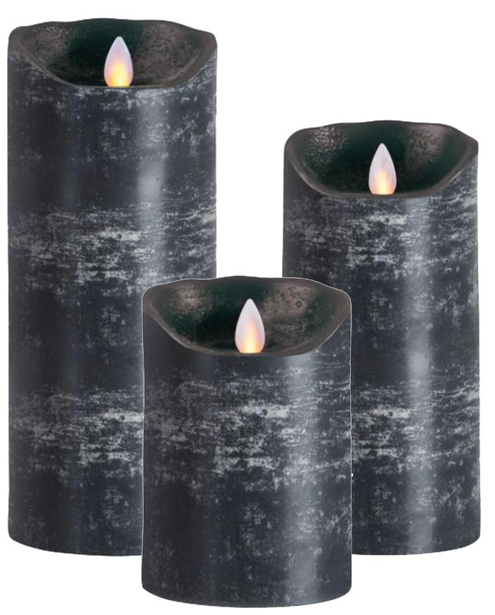 3er Set Sompex Flame LED Echtwachskerzen anthrazit 12,5/18/23cm
