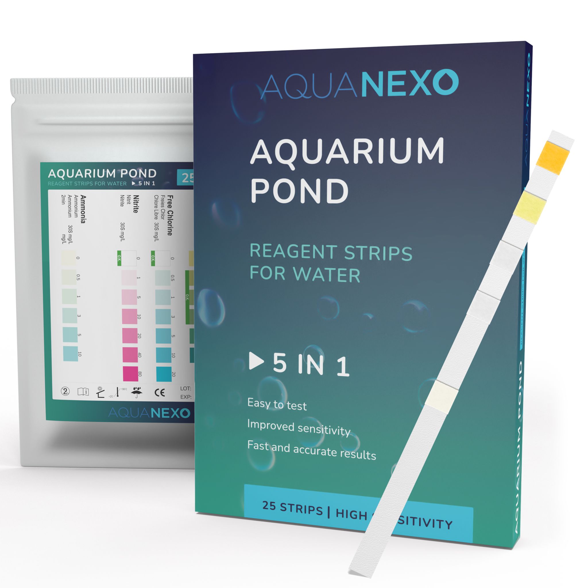 Aquanexo 5in1 Aquarium Teststreifen – Wassertest, 25 Stück