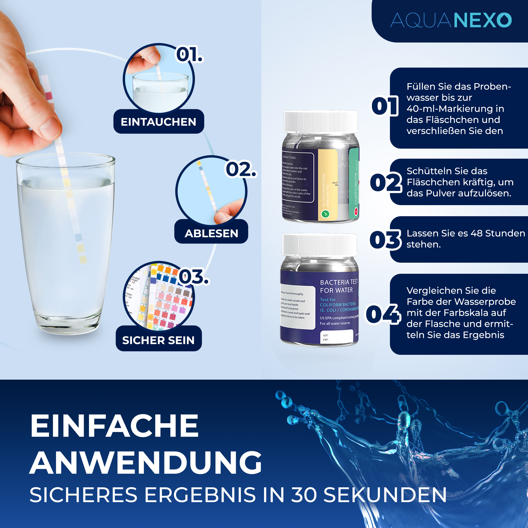 125 Wassertester Trinkwasser Teststreifen 16-in-1 + 2 Bakterientests + Pipette + Reagenzglas