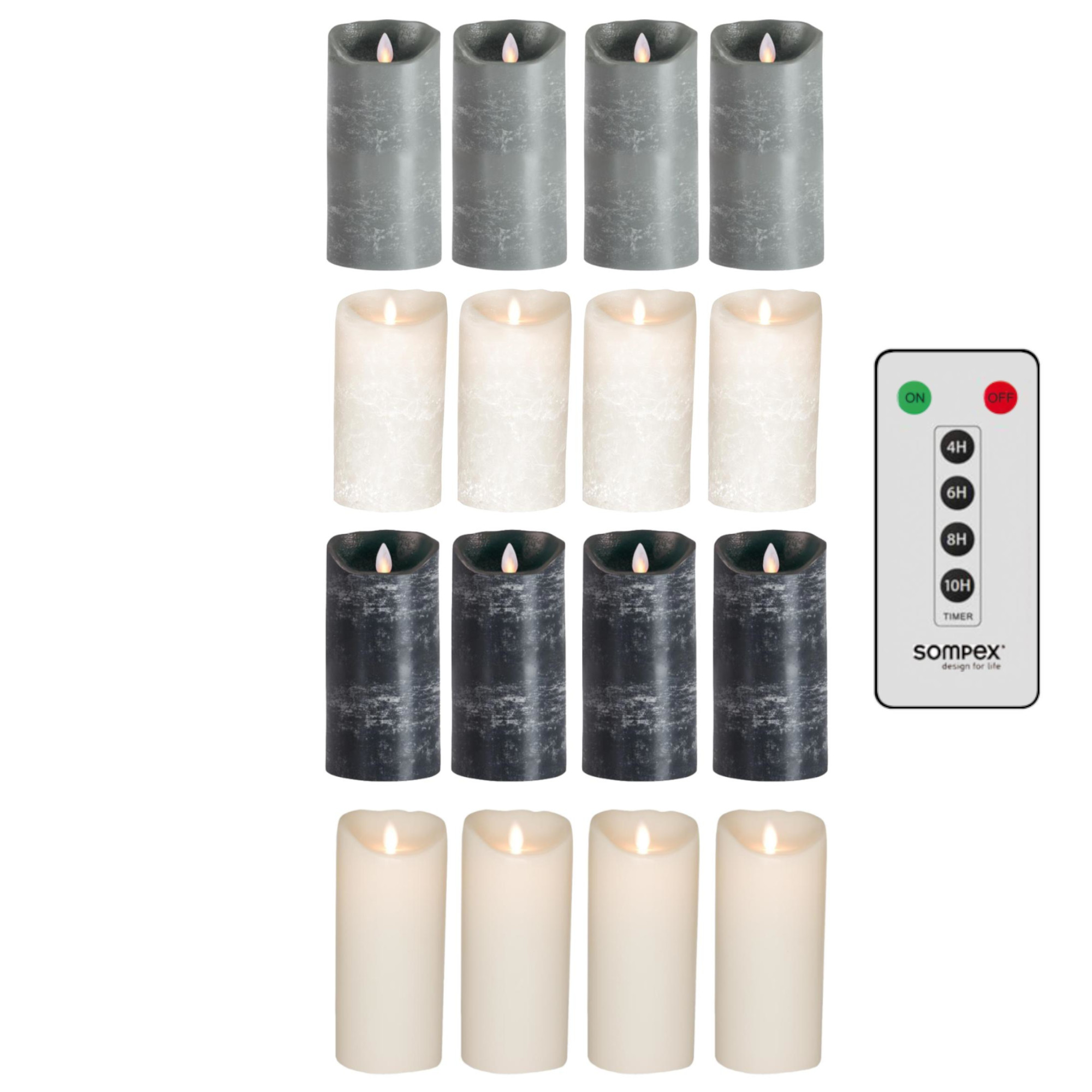 4er Set Sompex Flame LED Echtwachskerzen 18cm mit Fenbedienung