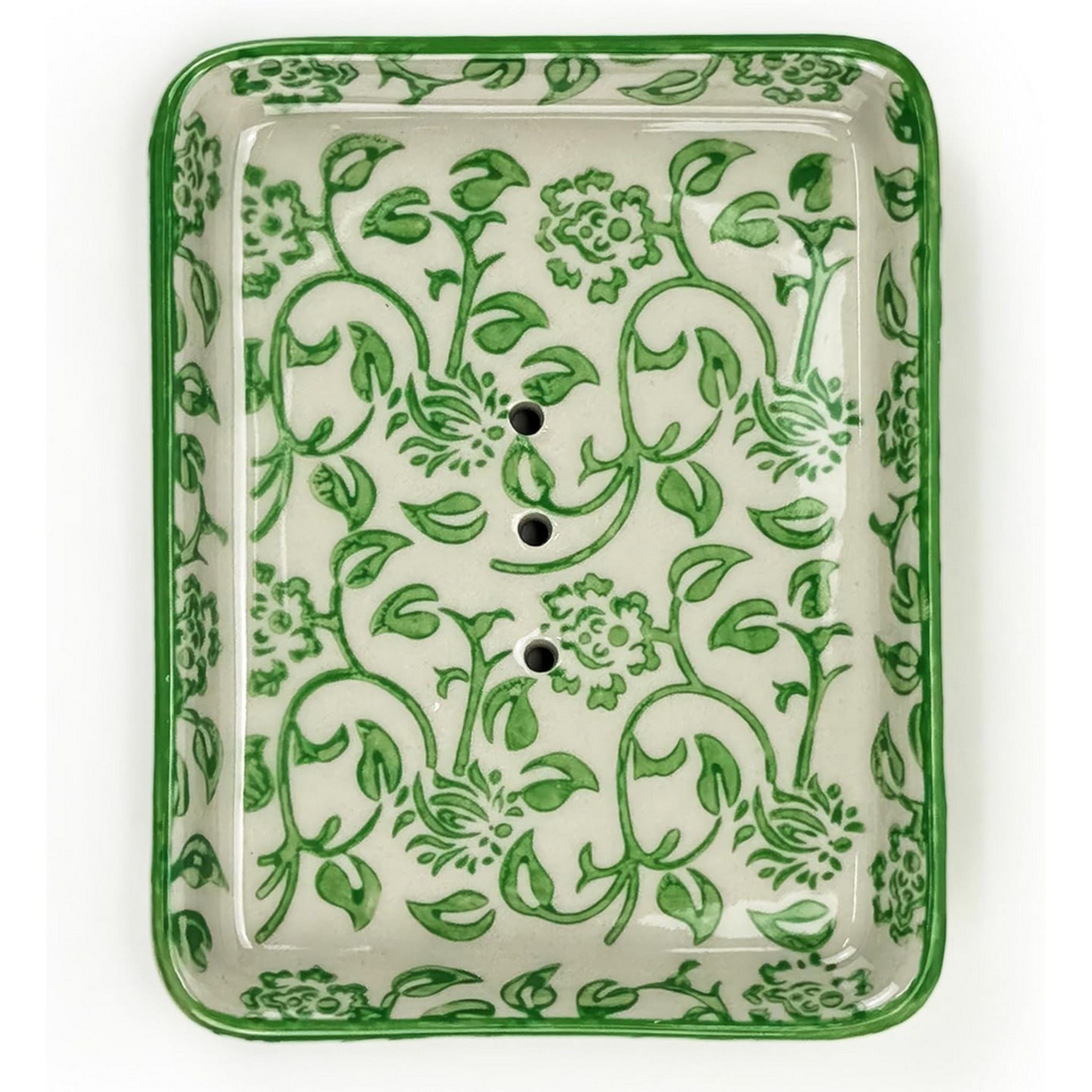 Parusia Seifenschale Blumenmuster grün – dekorative Keramik-Seifenschale