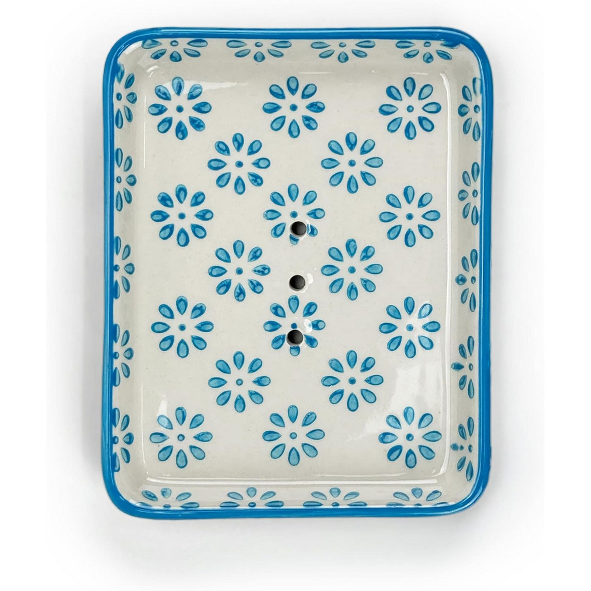 Parusia Seifenschale Blüten hellblau – dekorative Keramik-Seifenschale