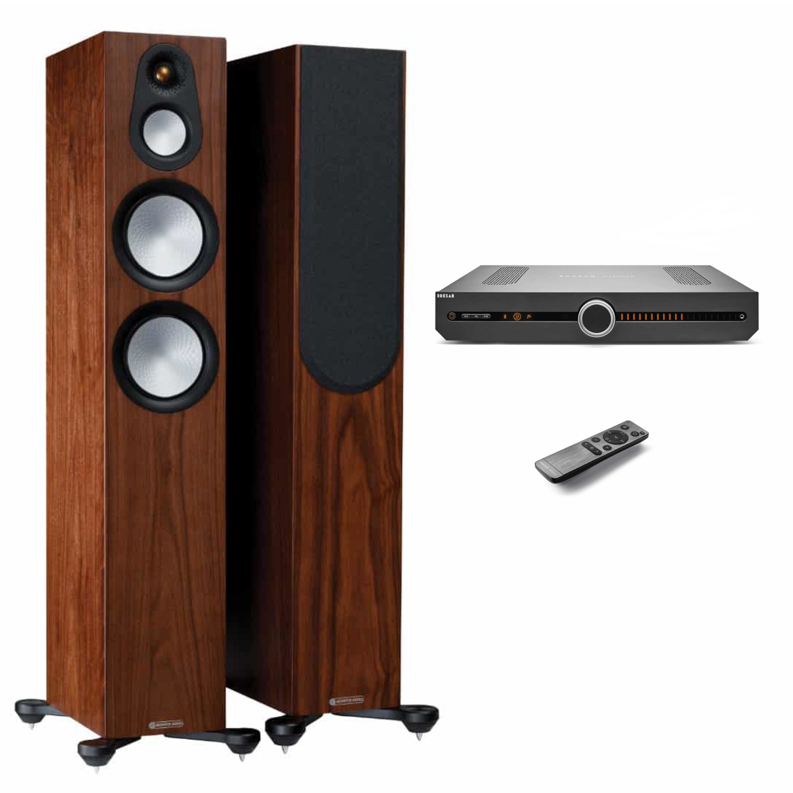 Monitor Audio 2x Standlautsprecher + Roksan Verstärker Esche/Schwarz