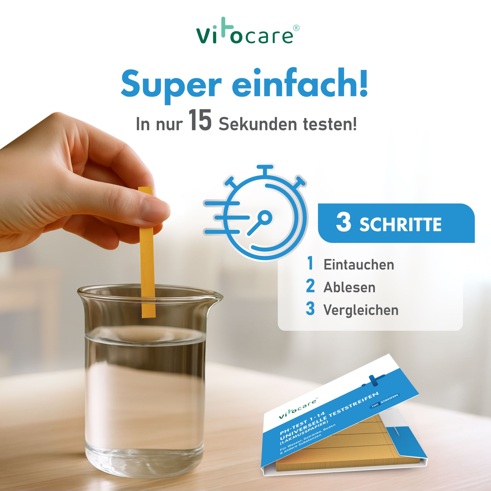 Vitocare PH Teststreifen Lackmuspapier 100 Stück