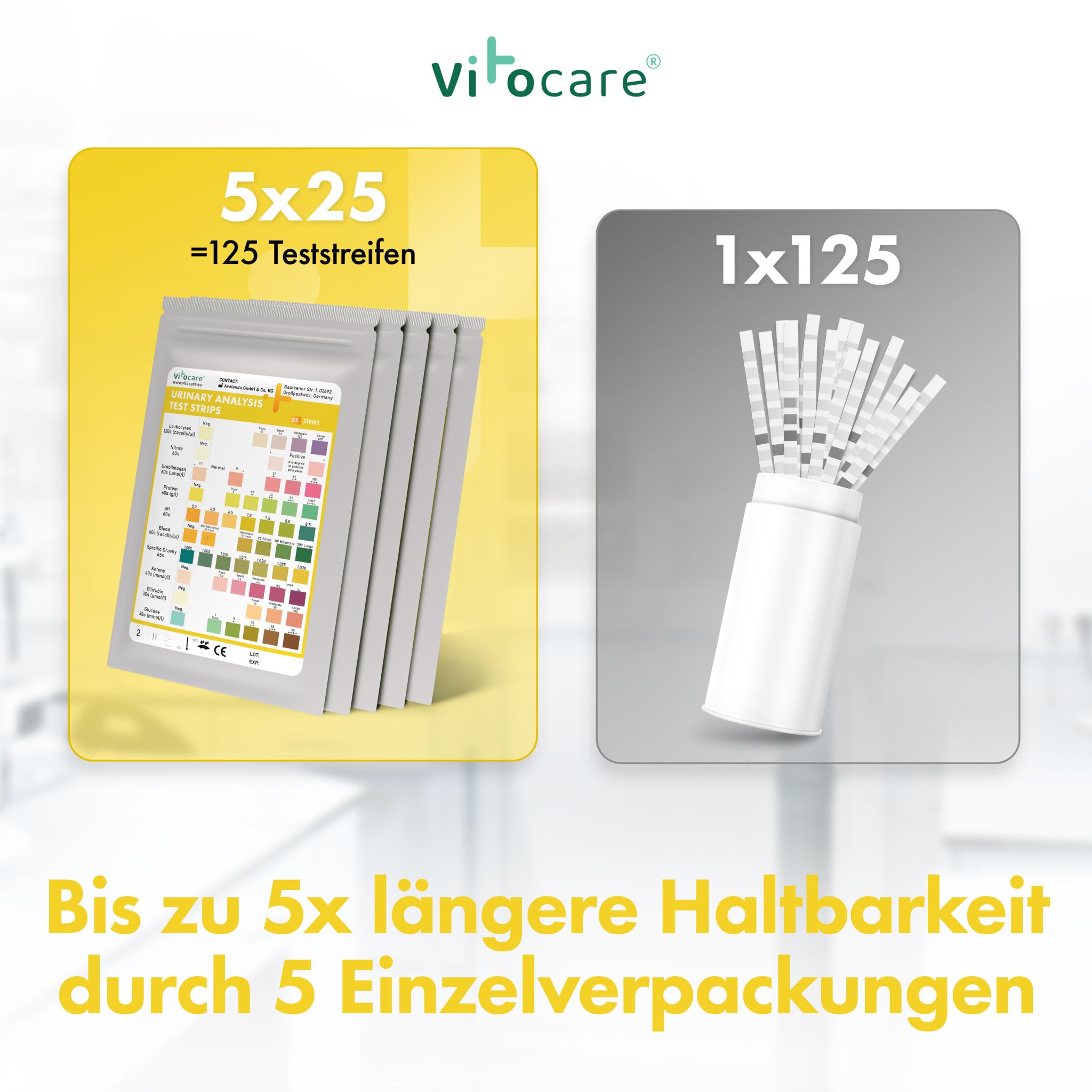 Vitocare Urin Teststreifen mit 10 Parametern 125 Stück