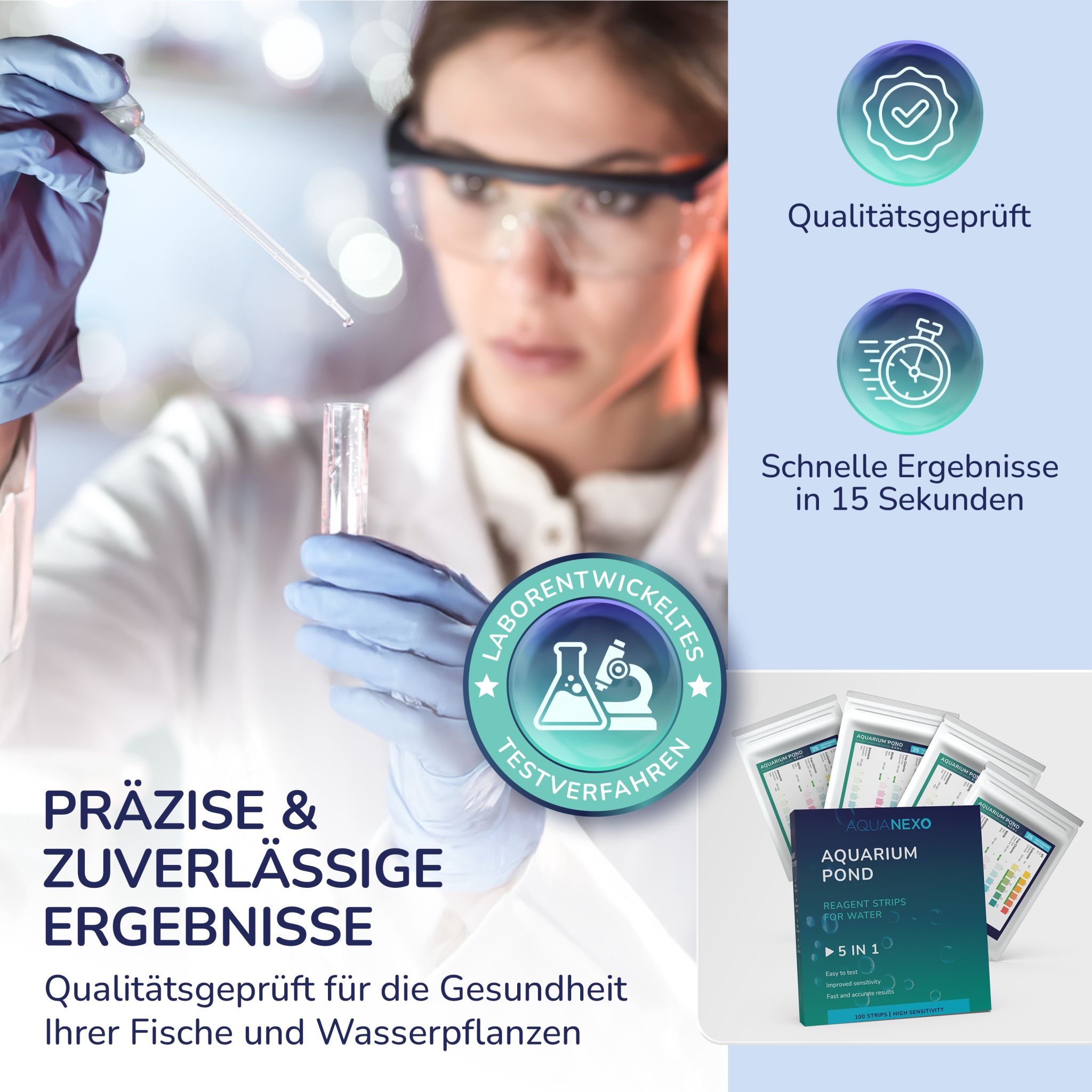 Aquanexo 5in1 Aquarium Teststreifen – Wassertest 100 Stück