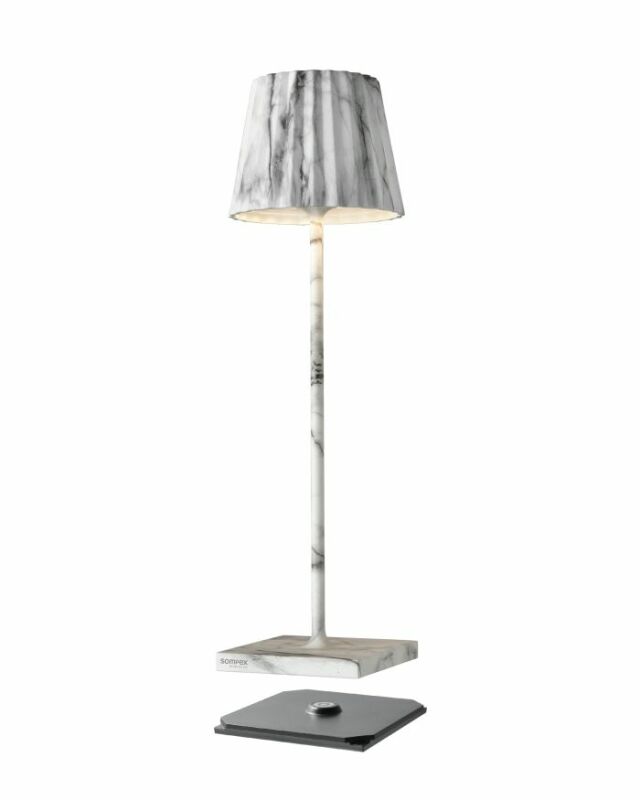 Sompex Tischleuchte Troll 2.0 weiß marmoriert dimmbar 38cm