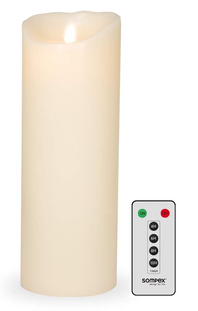 Set Sompex Flame LED Echtwachskerze elfenbein 8x23cm mit Fernbedienung