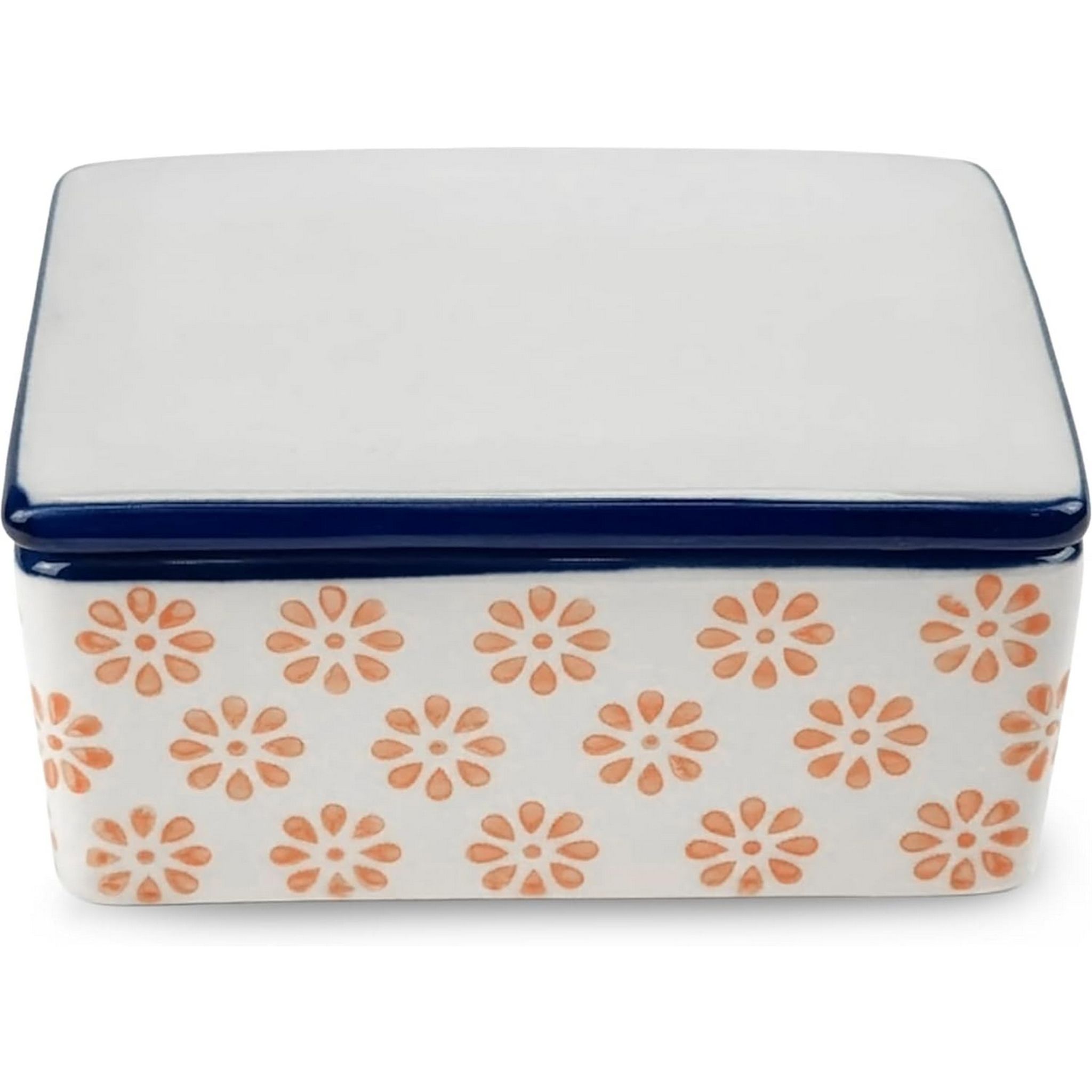 Parusia Butterdose Blüten orange – stilvolle Keramik-Butterschale 2 zeilig