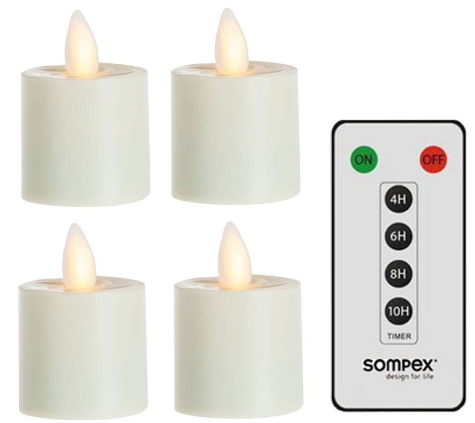 4er Set Sompex Flame LED Teelicht elfenbein 3,1cm mit Fernbedienung