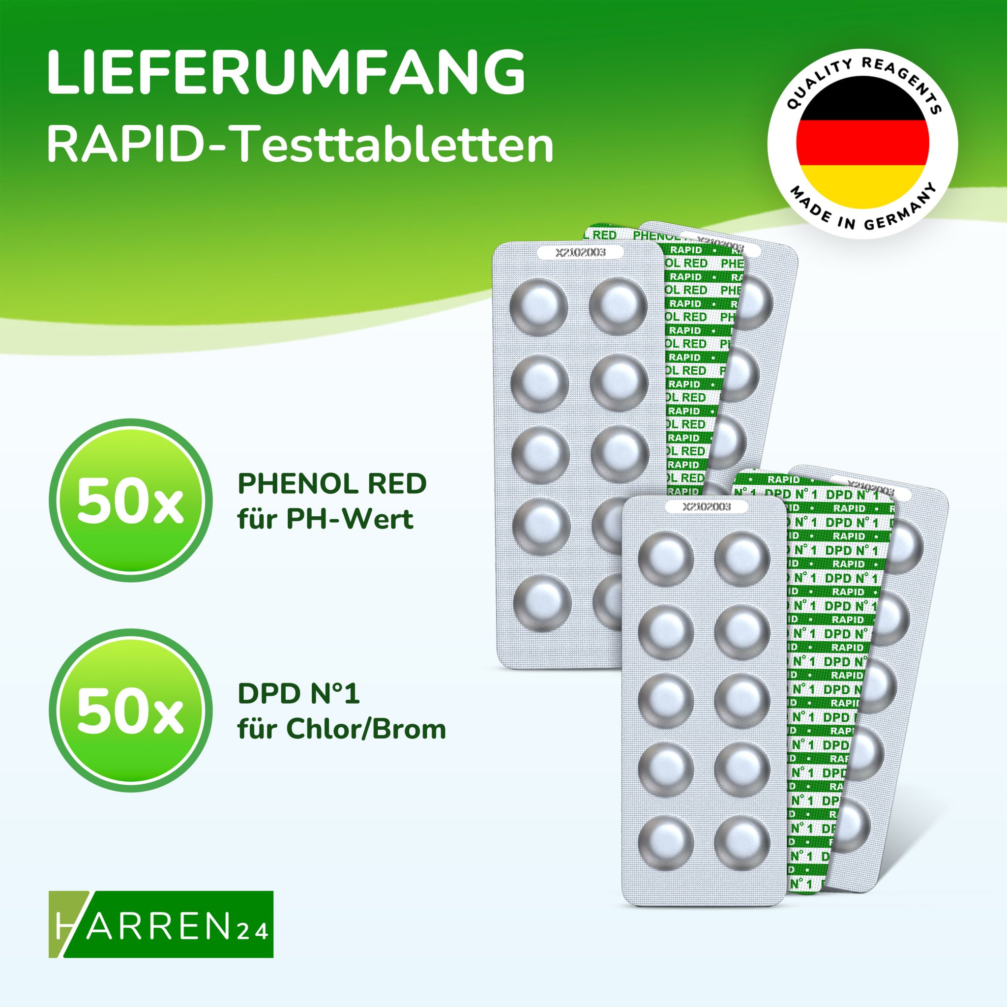 Test-Tabletten RAPID für pH-Wert und freies Chlor je 50 Stück DPD 1 + Phenol Red