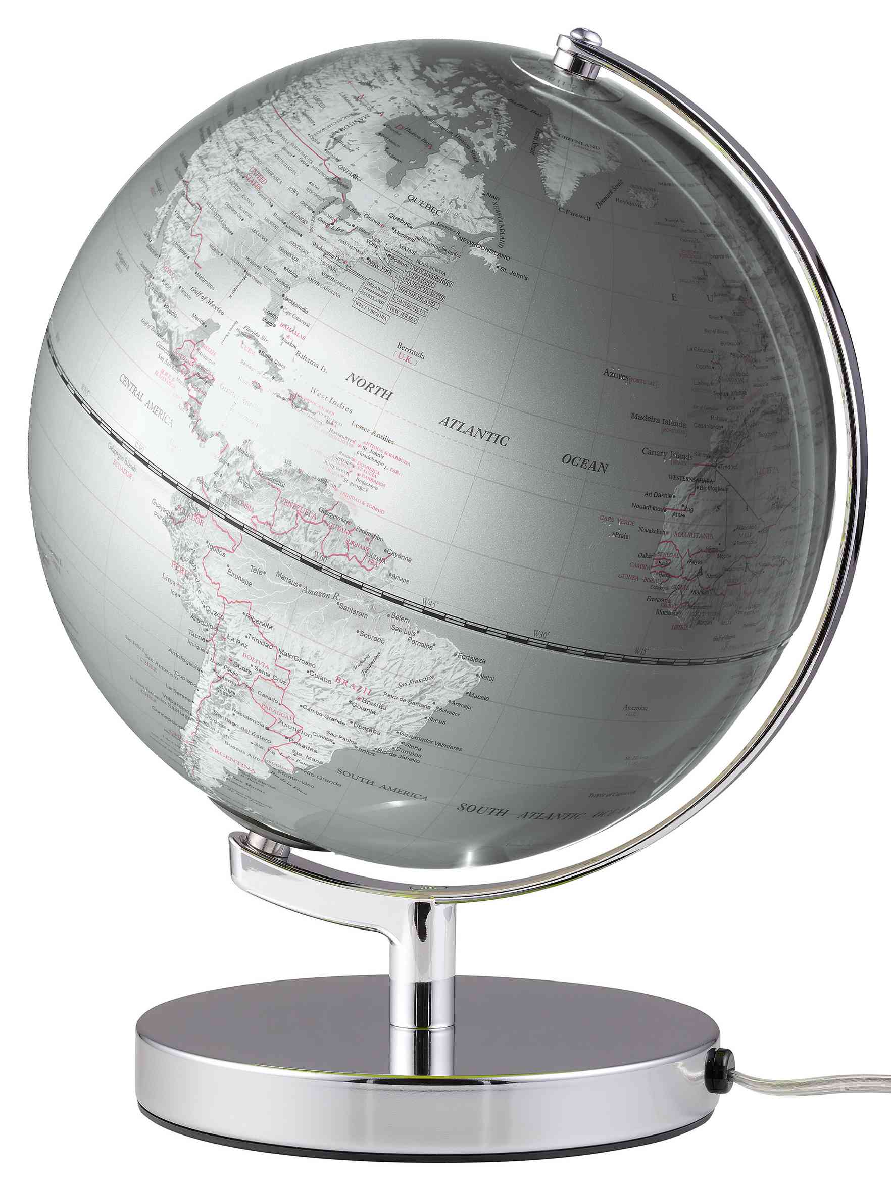 Ausstellungsstück - emform Globus 24cm beleuchtet Terra Silver Light, silber, politisch