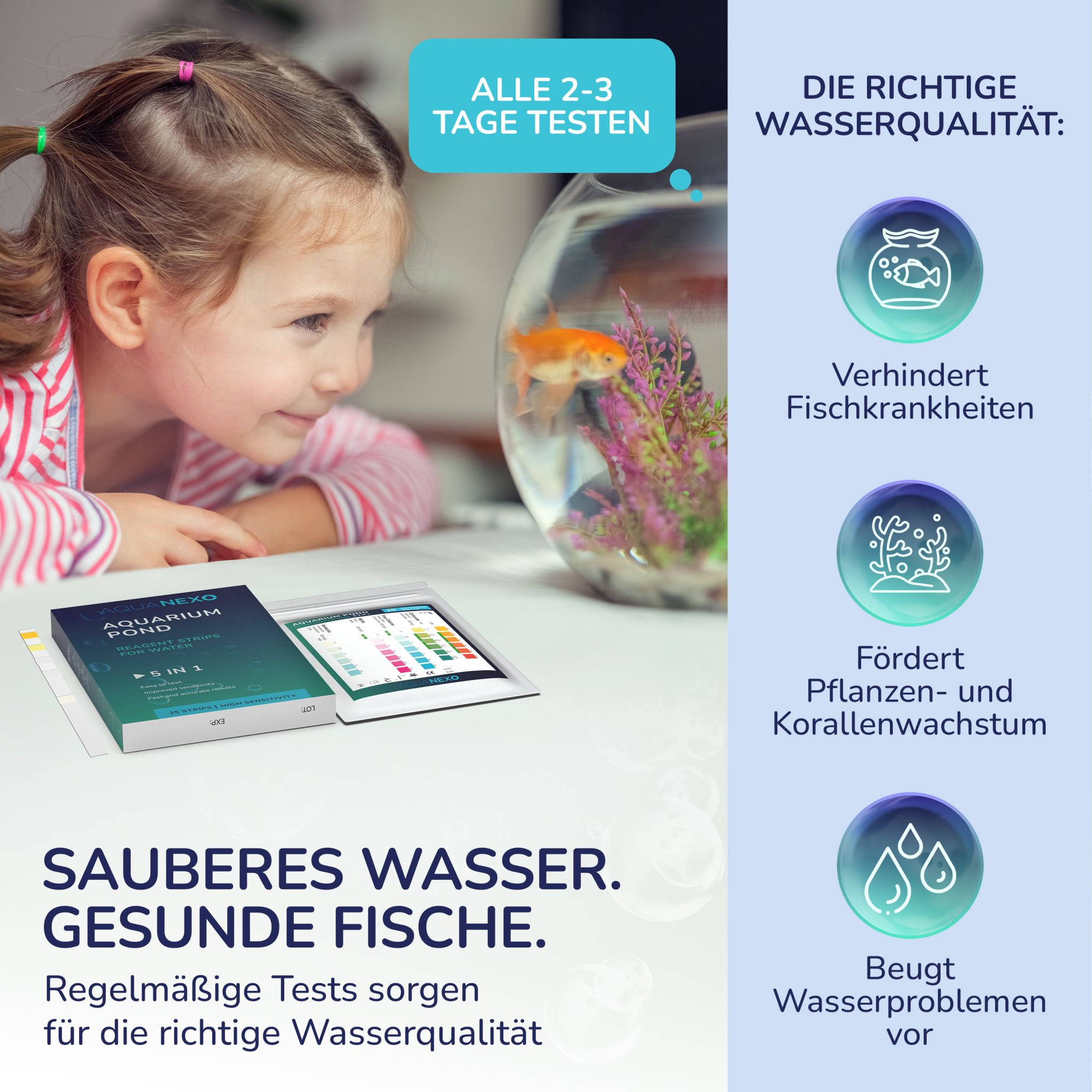 Aquanexo 5in1 Aquarium Teststreifen – Wassertest, 25 Stück