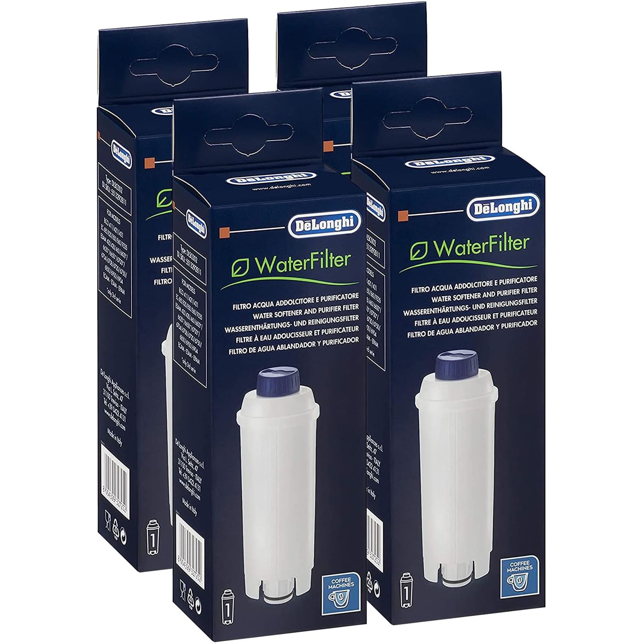 4x De'Longhi Original Wasserfilter DLSC002 Filterkartuschen für ECAM ETAM EPAM EC9335 EC685