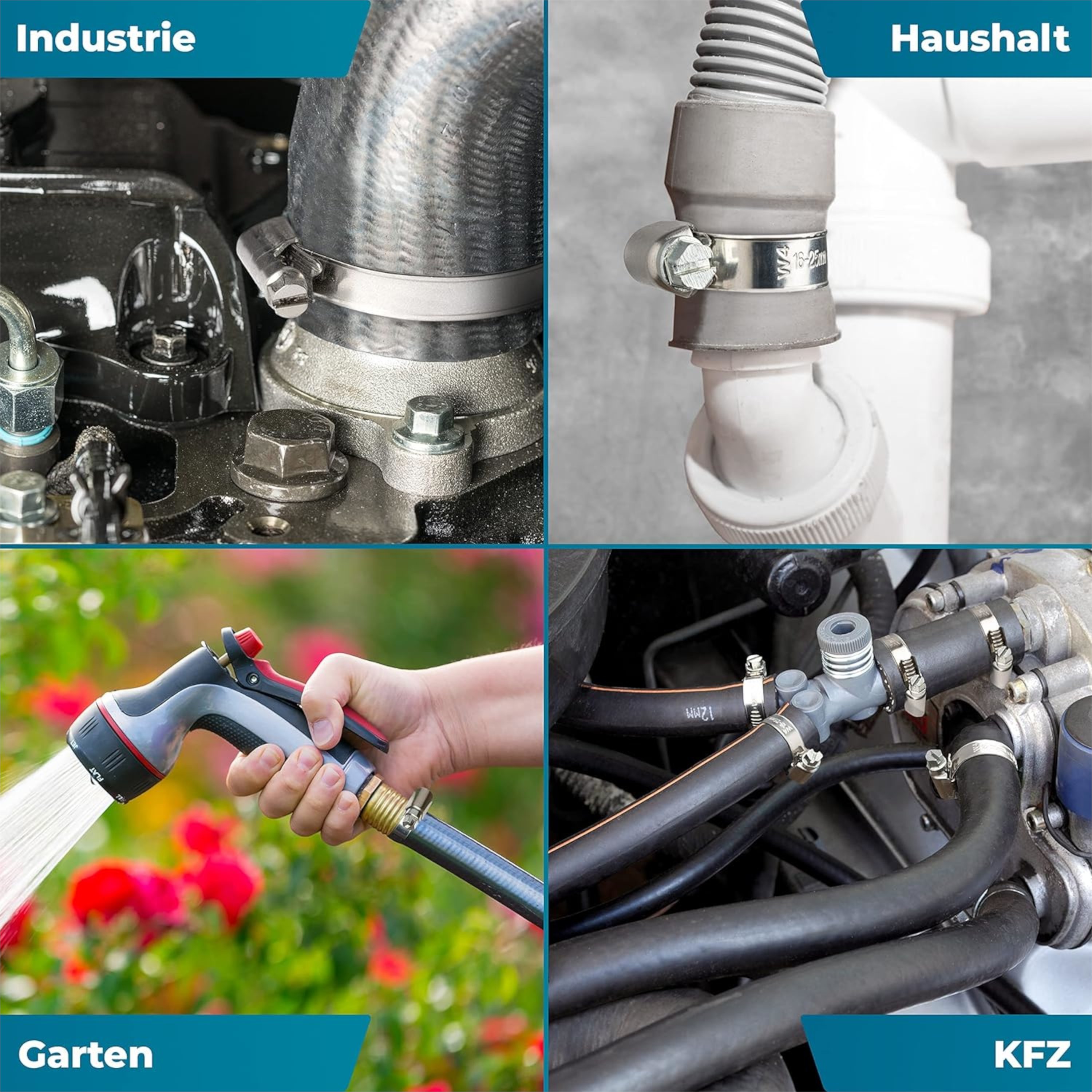 FIXXIA Schlauchschellen [40-60mm] - rostfreier robuster Edelstahl - Schlauchklemme - Schlauchschelle für Pool, Garten, KFZ & Waschmaschine geeignet