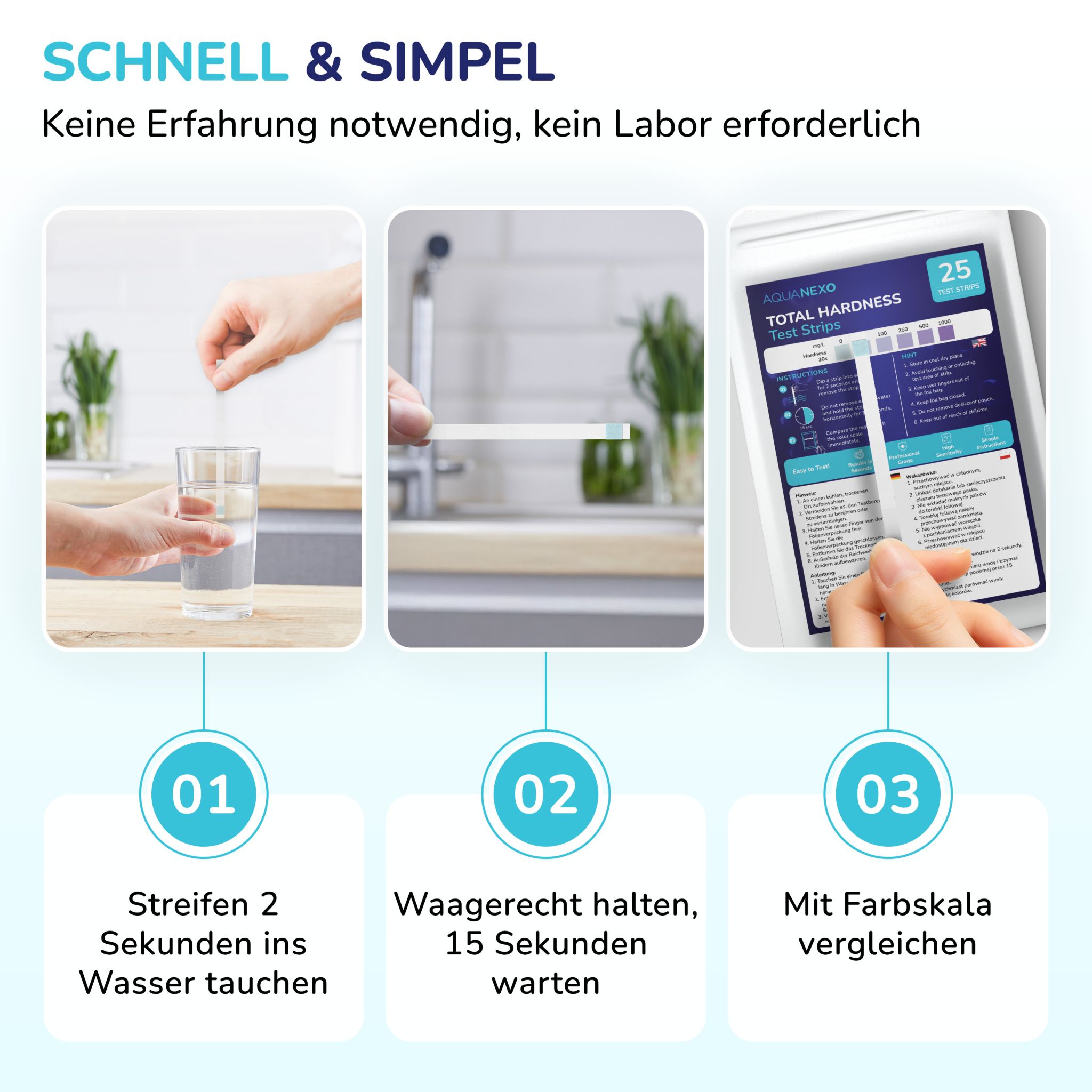 Aquanexo Wasserhärte Teststreifen 25 Stück