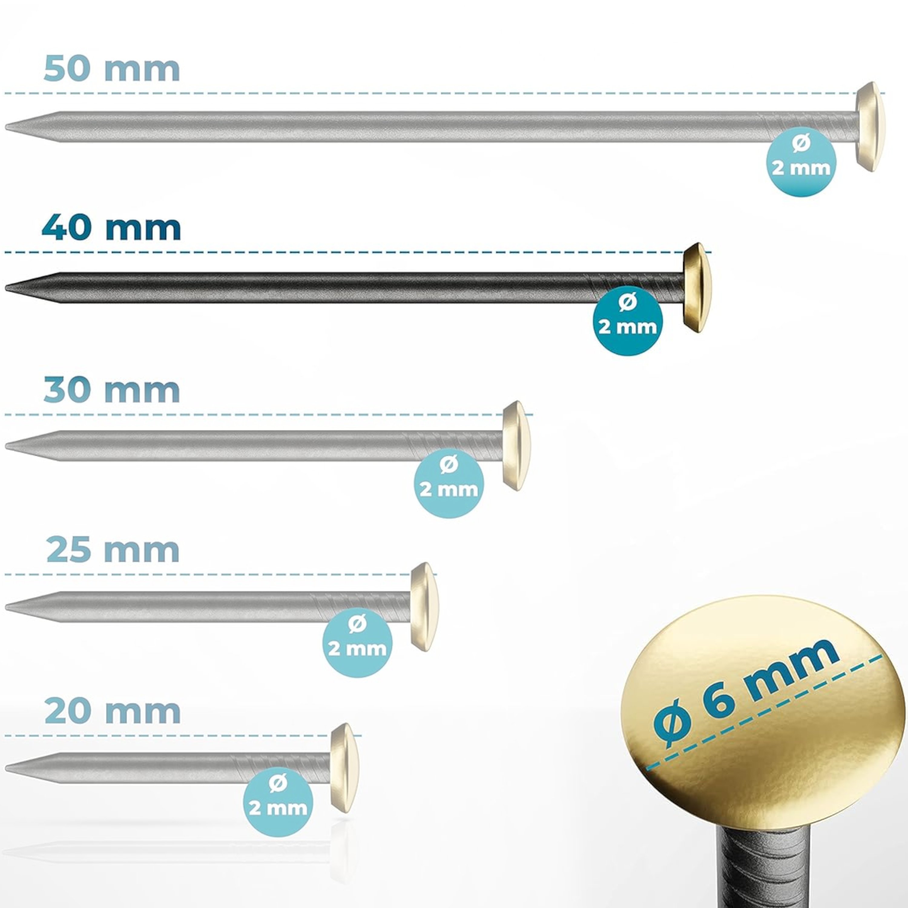 Stahlnägel - schwarz goldfarben 2,00 x 40mm 30 Stück