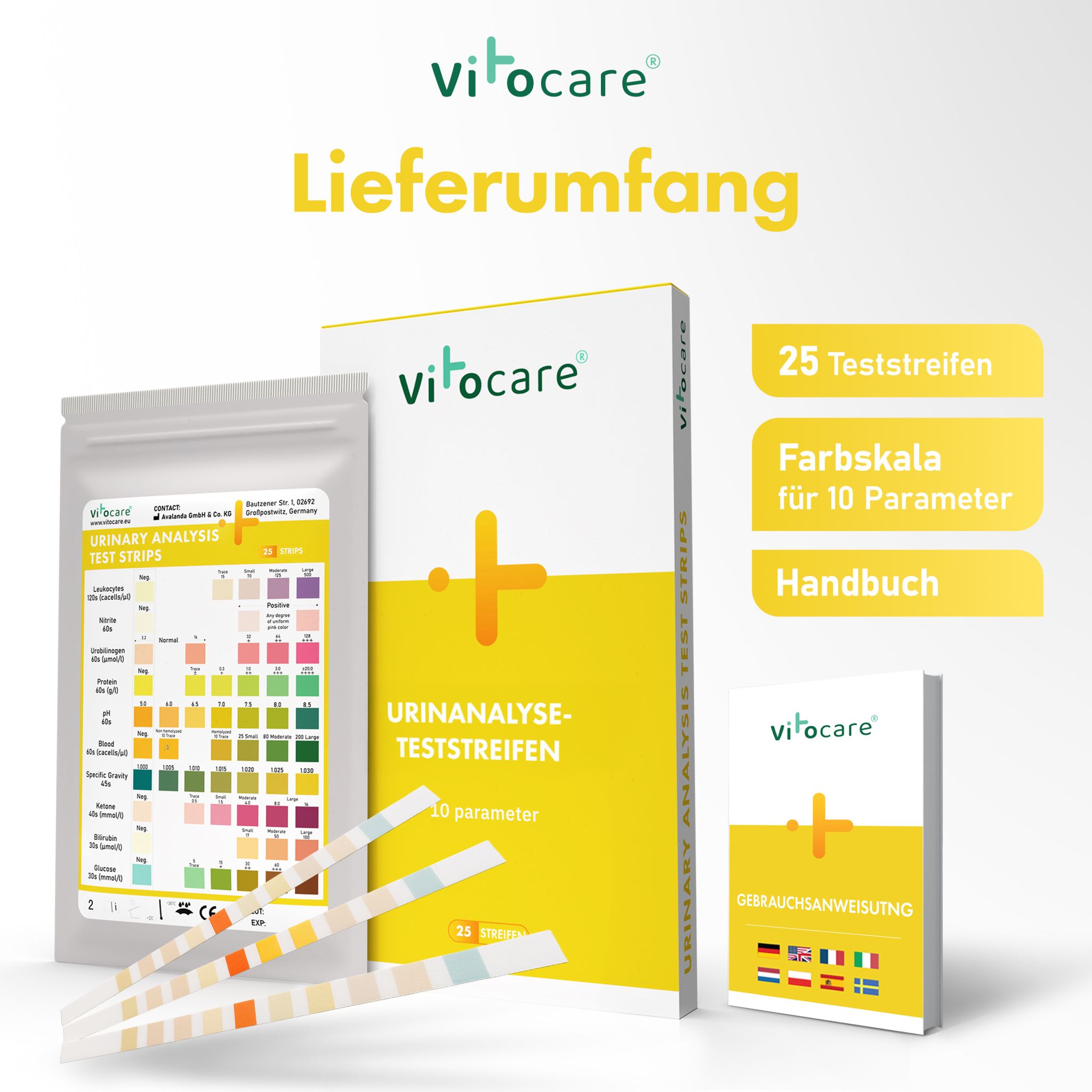 Vitocare Urin Teststreifen mit 10 Parametern 25 Stück