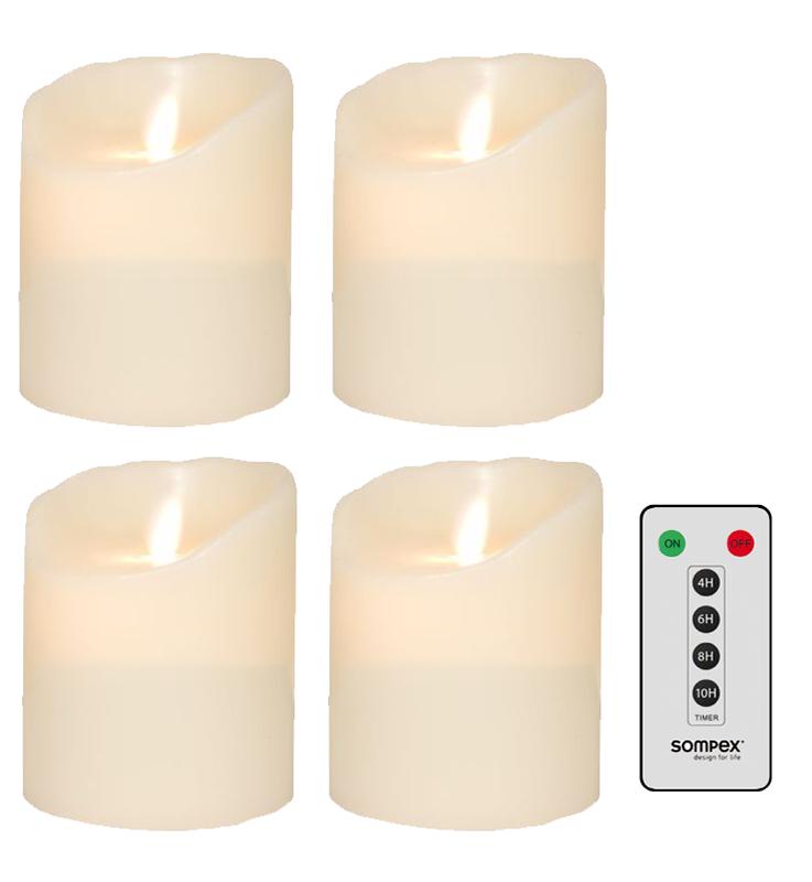 4er Set Sompex Flame LED Echtwachskerzen 10cm elfenbein mit Fernbedienung