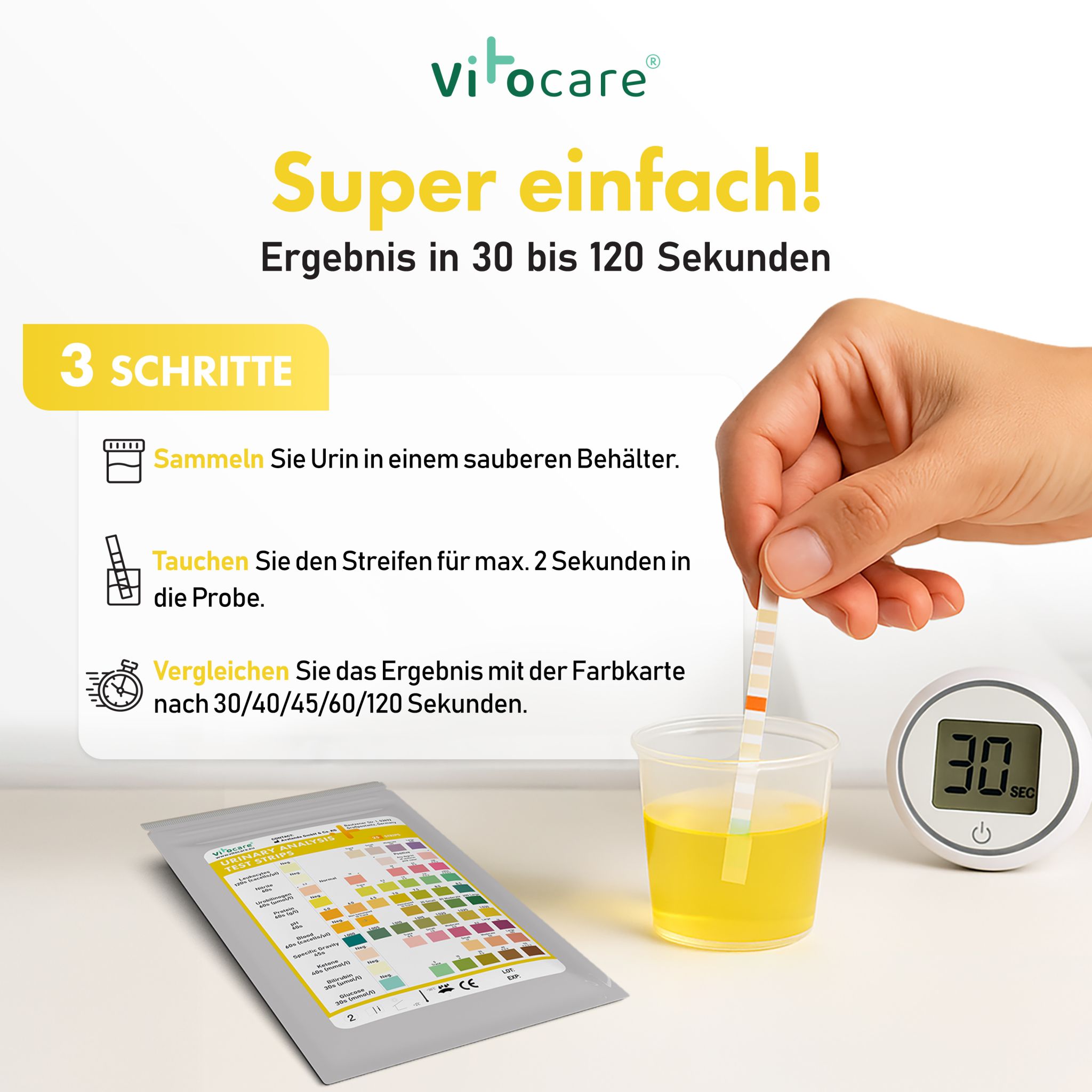 Vitocare Urin Teststreifen mit 10 Parametern 125 Stück