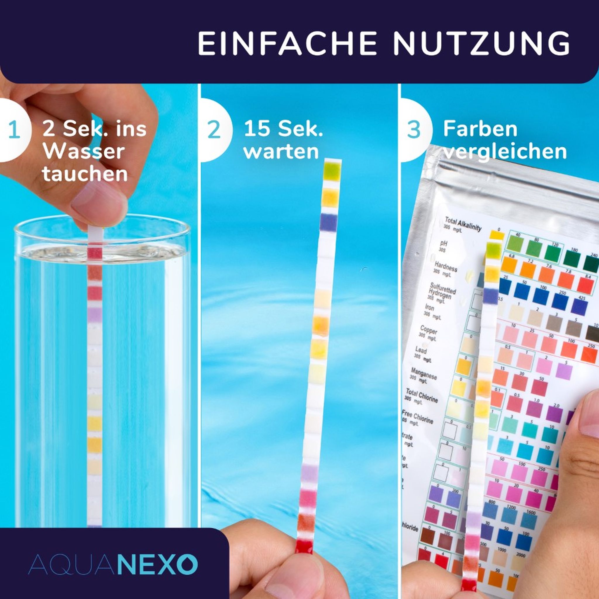 Wassertester Trinkwasser Teststreifen 16-in-1 Trinkwassertest pH Wasserhärte 25 st.