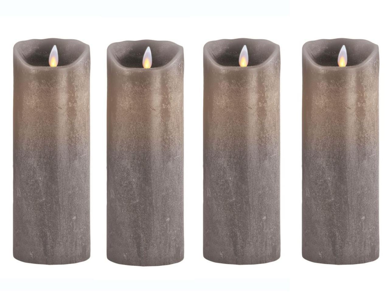 4er Set Sompex Flame LED Echtwachskerze Sand metallic 8x23cm