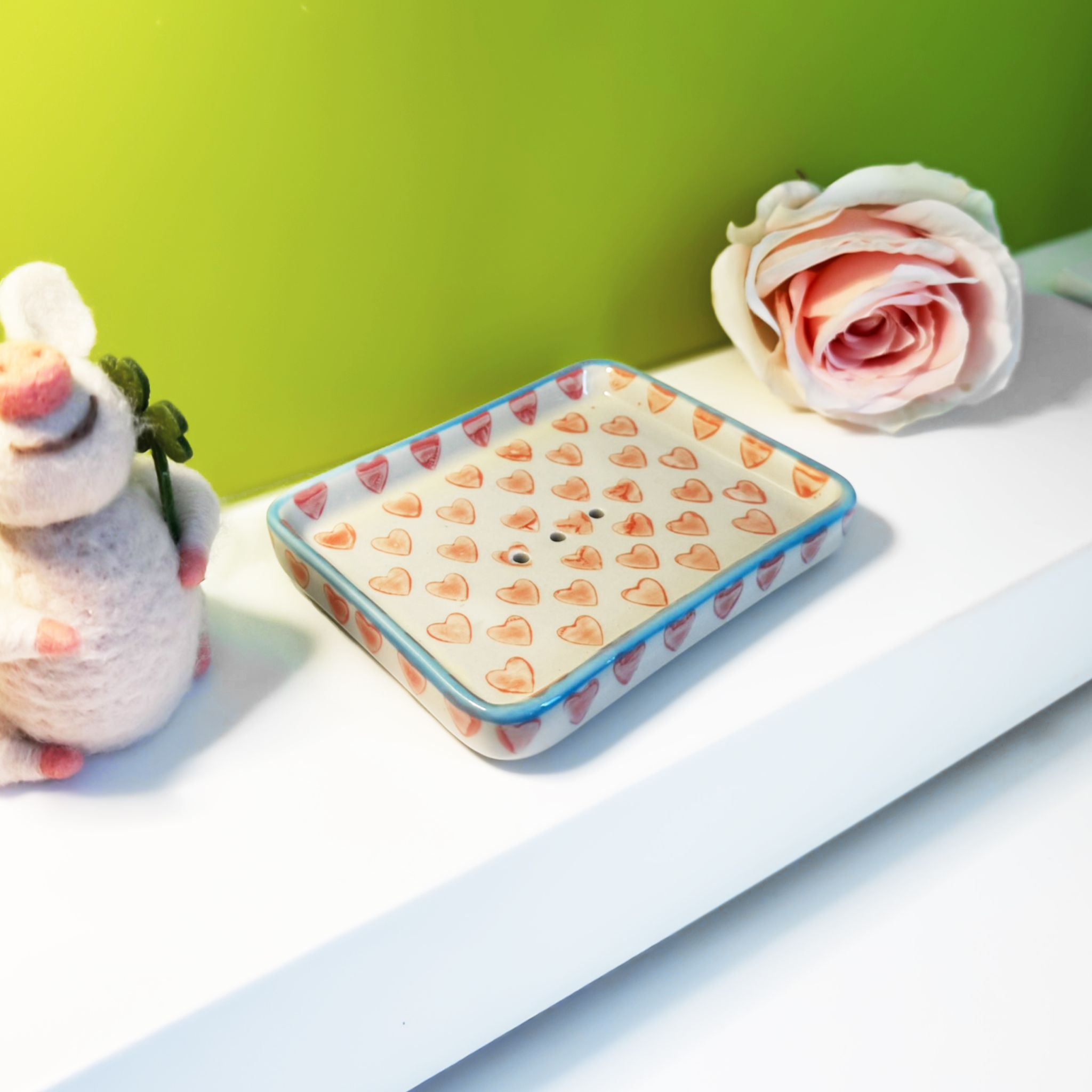 Parusia Seifenschale Herzen rot – dekorative Keramik-Seifenschale