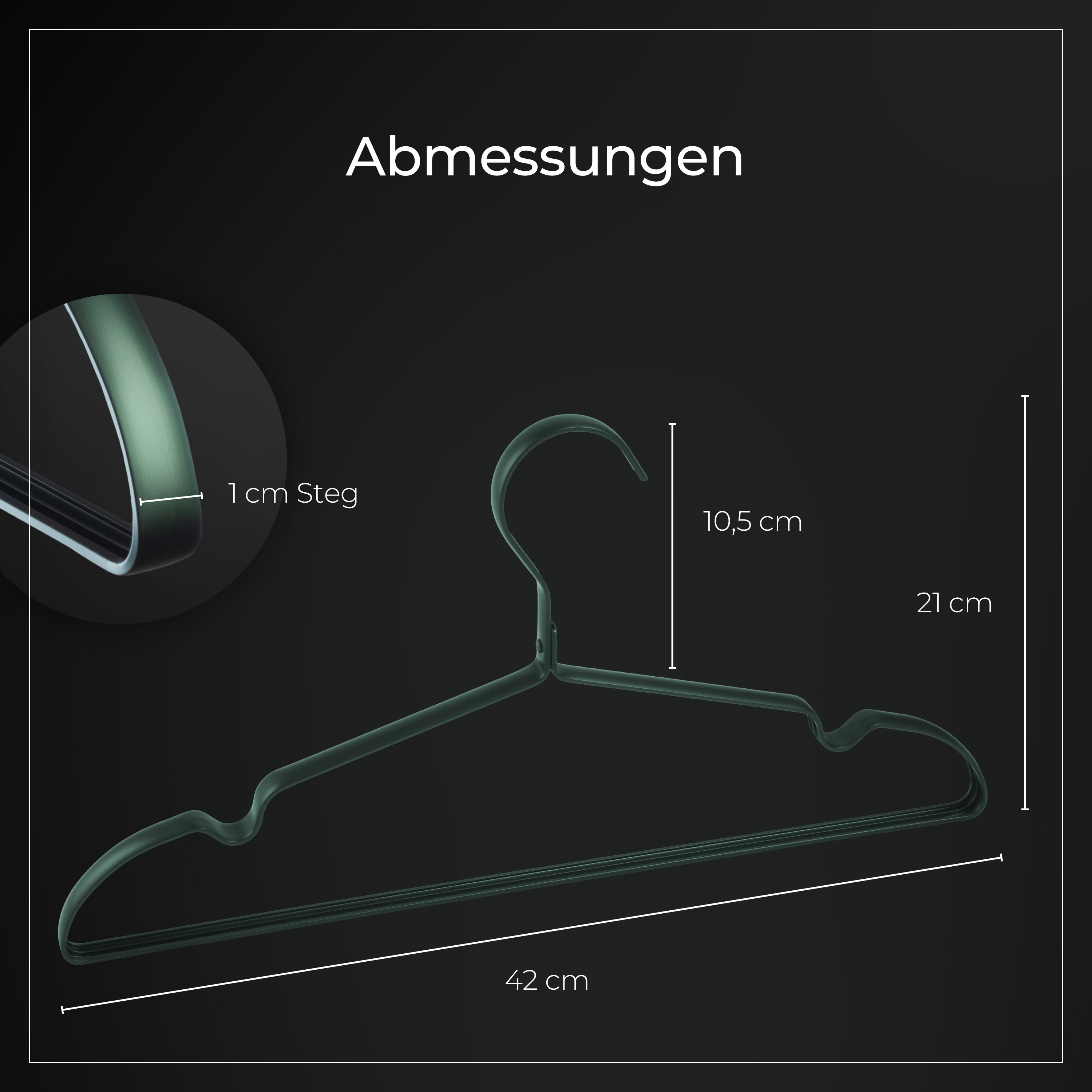 20x Parusia Kleiderbügel grün 42cm breit, Steg 1cm, Metall rostfrei formstabil