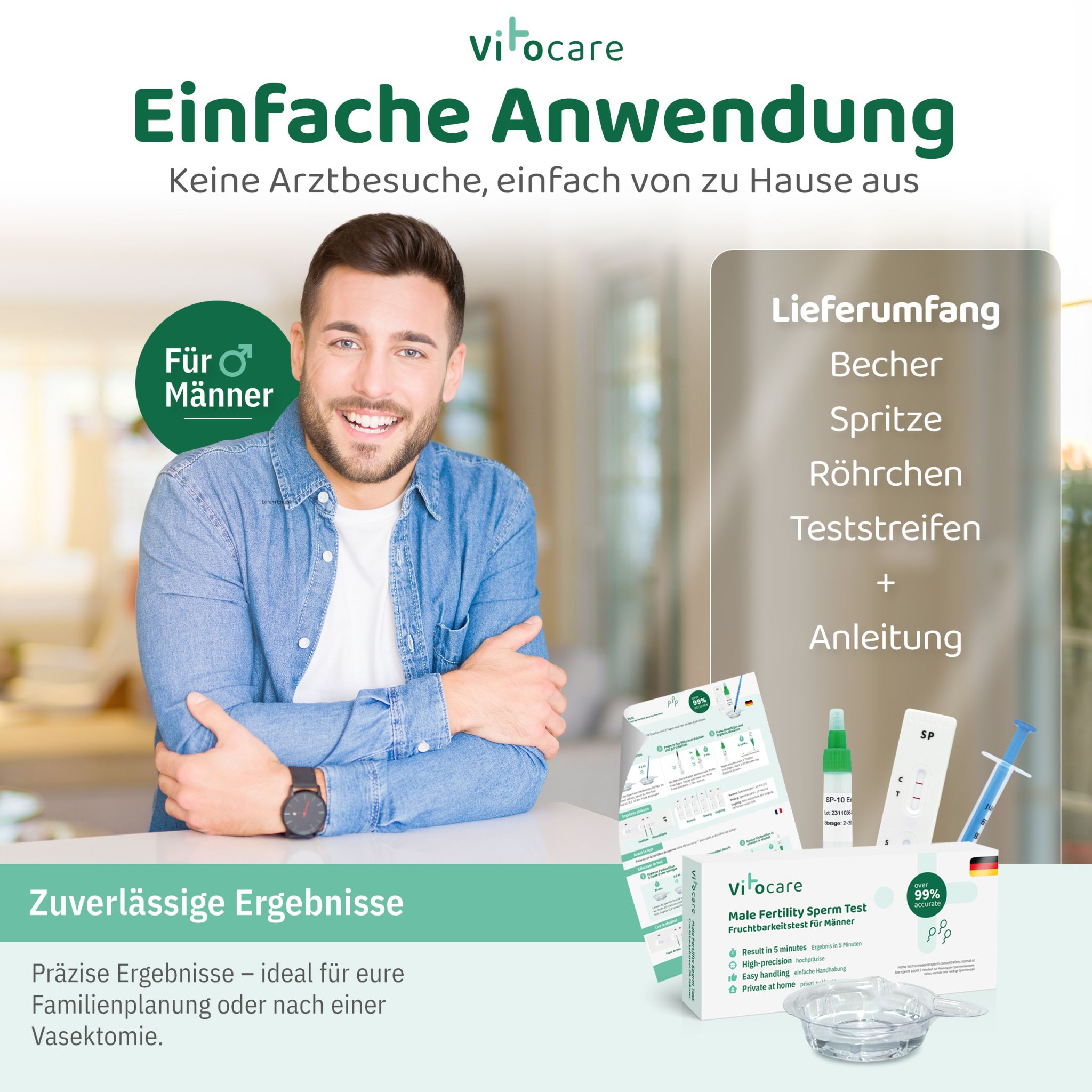 Vitocare Fruchtbarkeitstest Mann | Spermatest f. Zuhause
