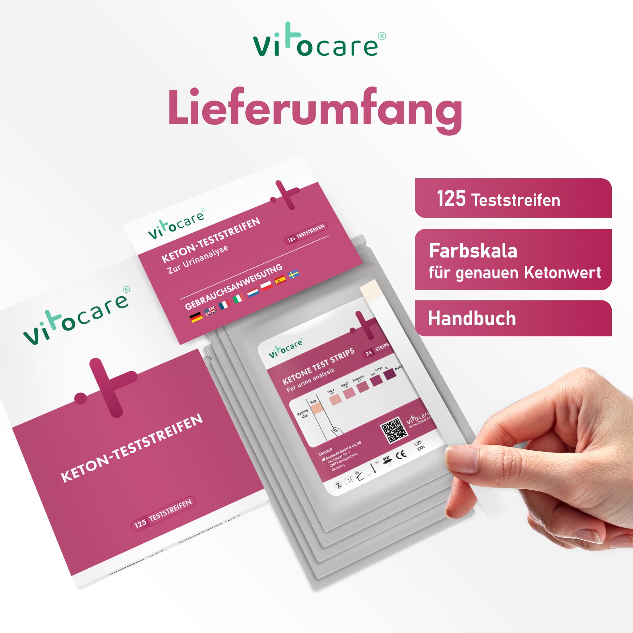 Vitocare Keton-Teststreifen 125 Stück Schnelltest für Zuhause