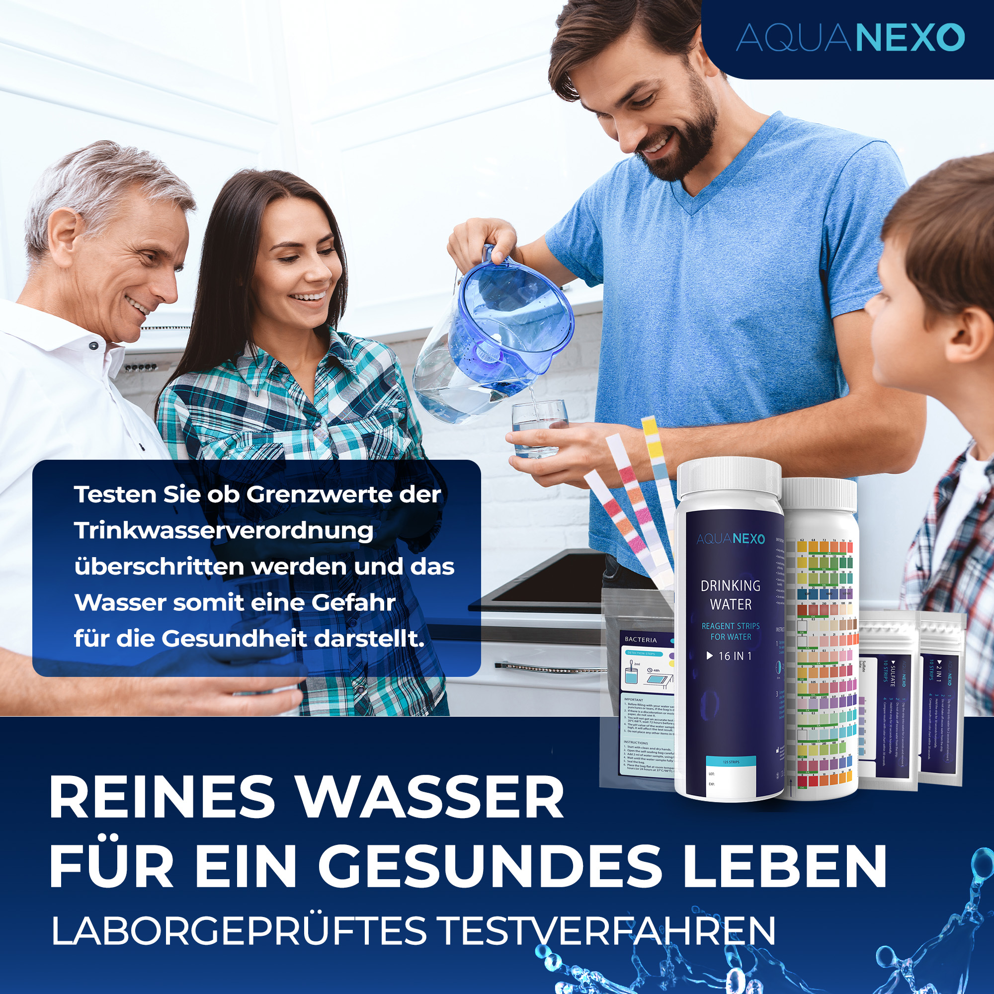 125 Wassertester Trinkwasser Teststreifen 17-in-1 + 2 Bakterientests + 10 Trinkwasser Teststreifen Nitrat/Nitrit + 10 Trinkwasserteststreifen Sulfate