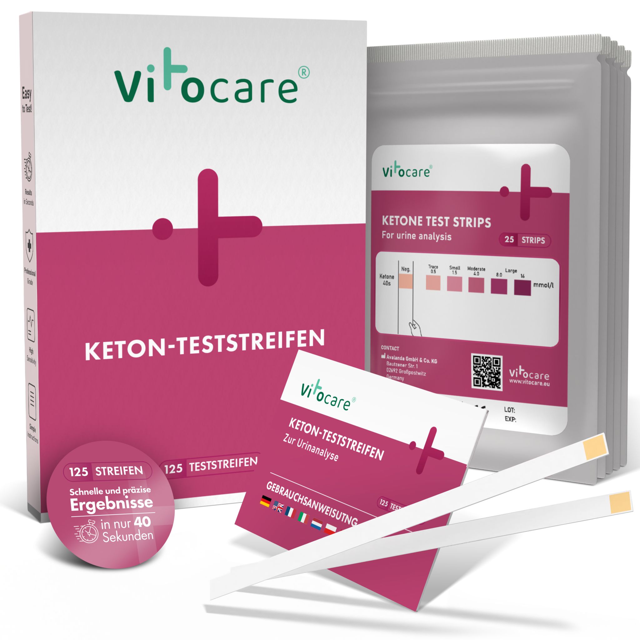 Vitocare Keton-Teststreifen 125 Stück Schnelltest für Zuhause
